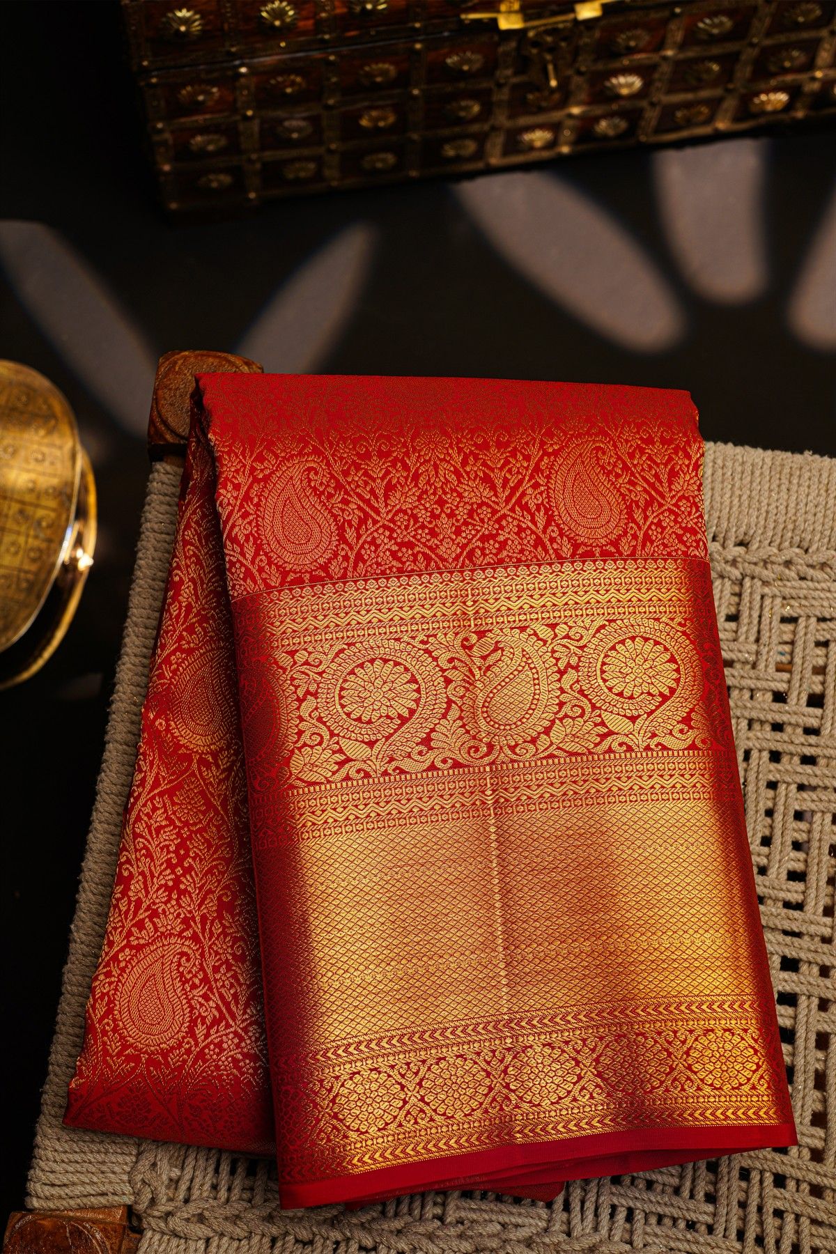 Kancheepuram Silk Red Saree With Self Border