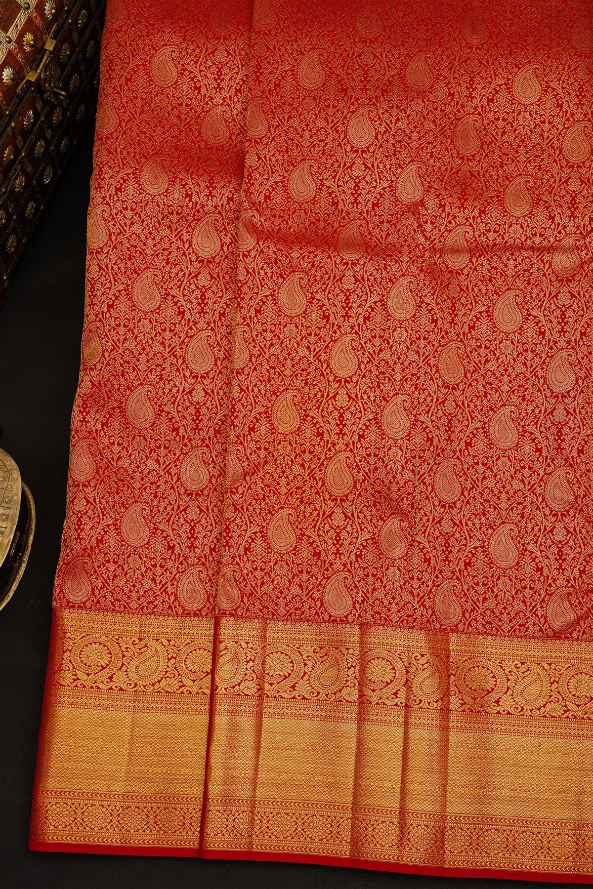 Kancheepuram Silk Red Saree With Self Border