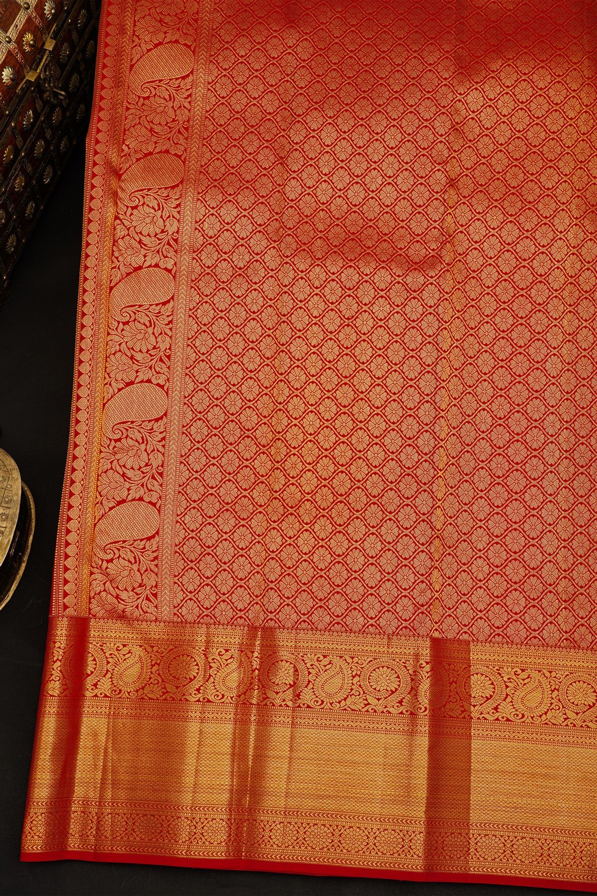 Kancheepuram Silk Red Saree With Self Border