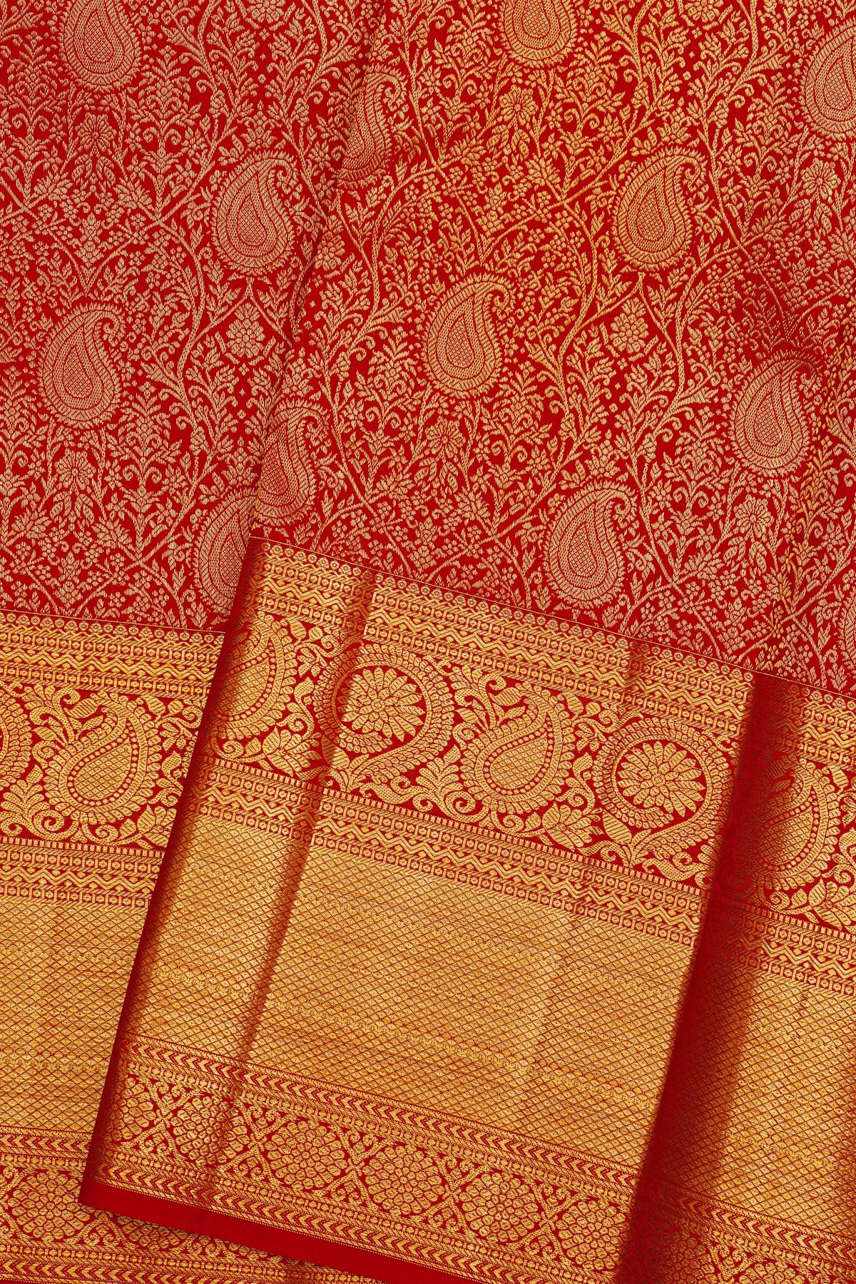 Kancheepuram Silk Red Saree With Self Border