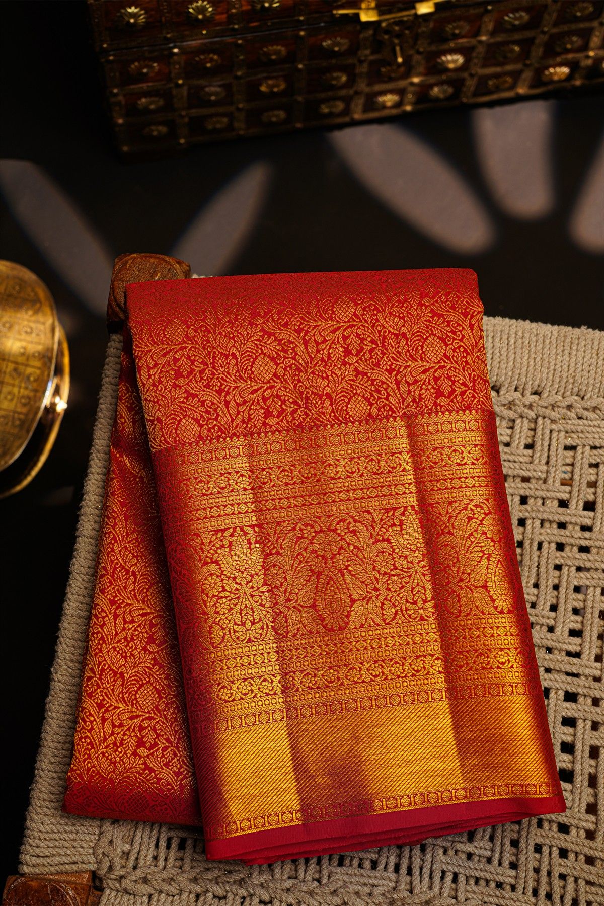 Kancheepuram Silk Red Saree With Floral Brocade Pallu