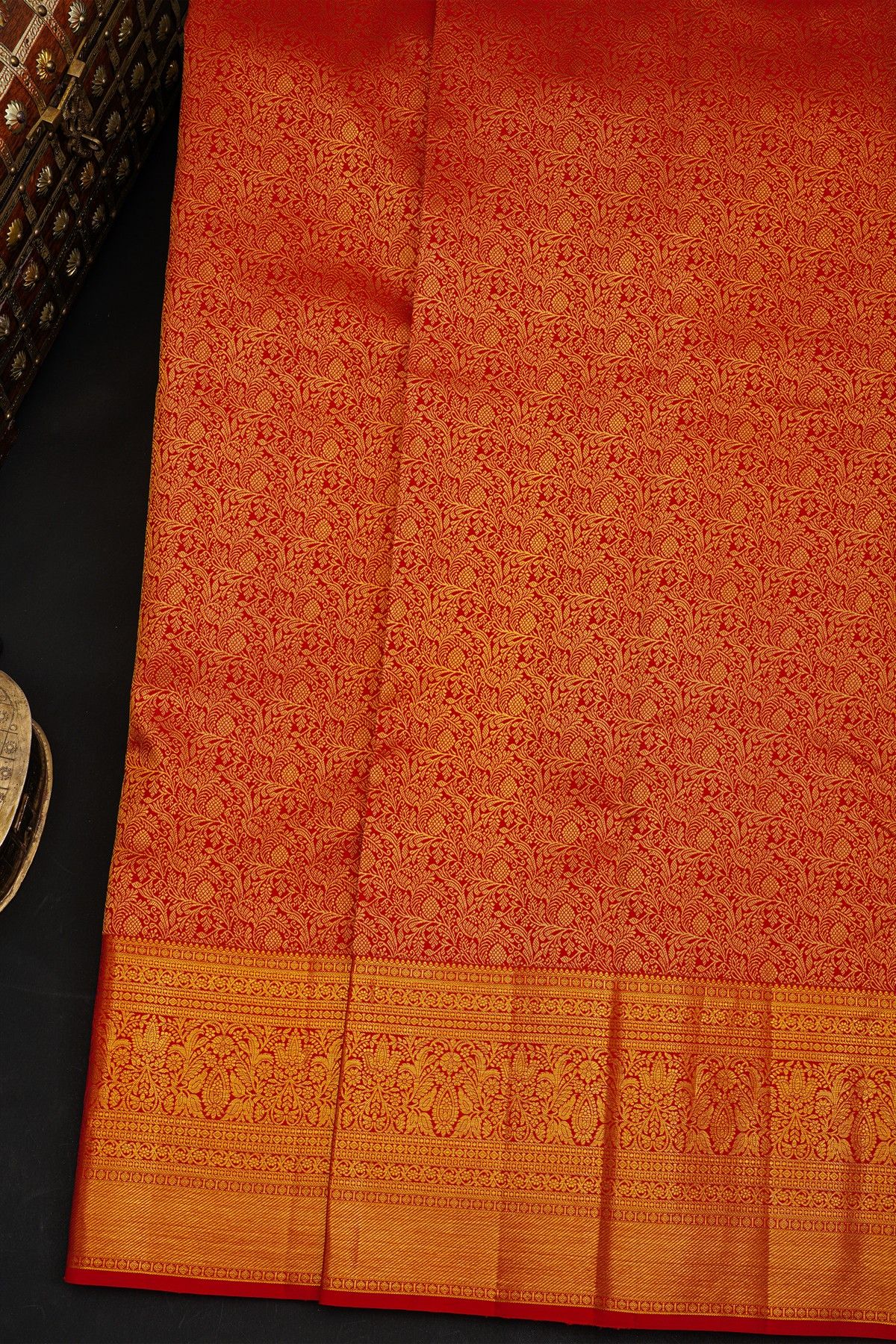 Kancheepuram Silk Red Saree With Floral Brocade Pallu
