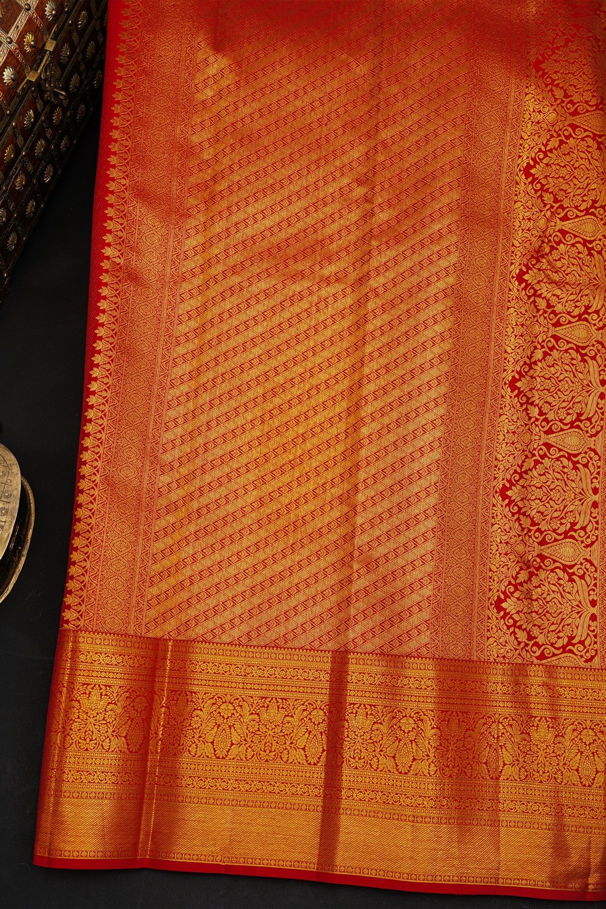 Kancheepuram Silk Red Saree With Floral Brocade Pallu