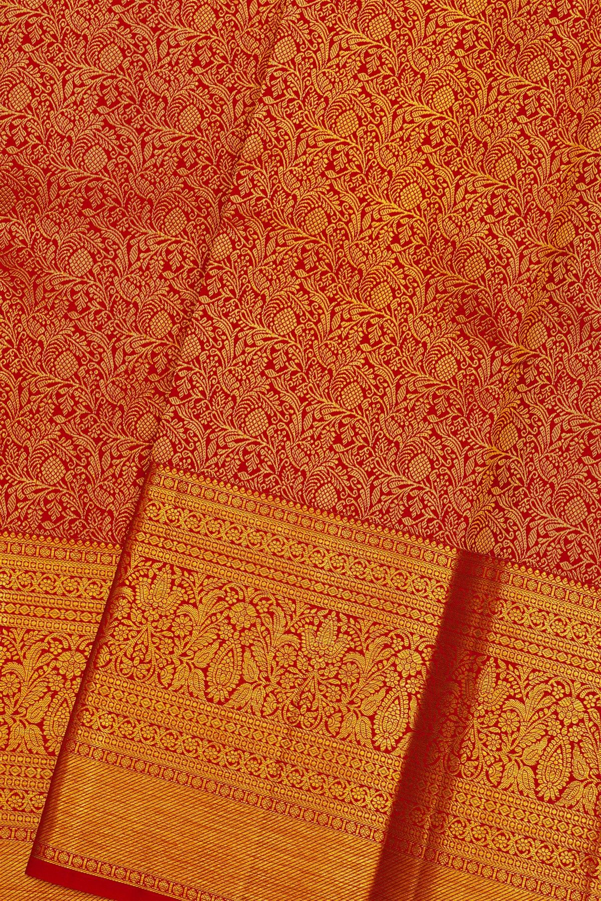 Kancheepuram Silk Red Saree With Floral Brocade Pallu