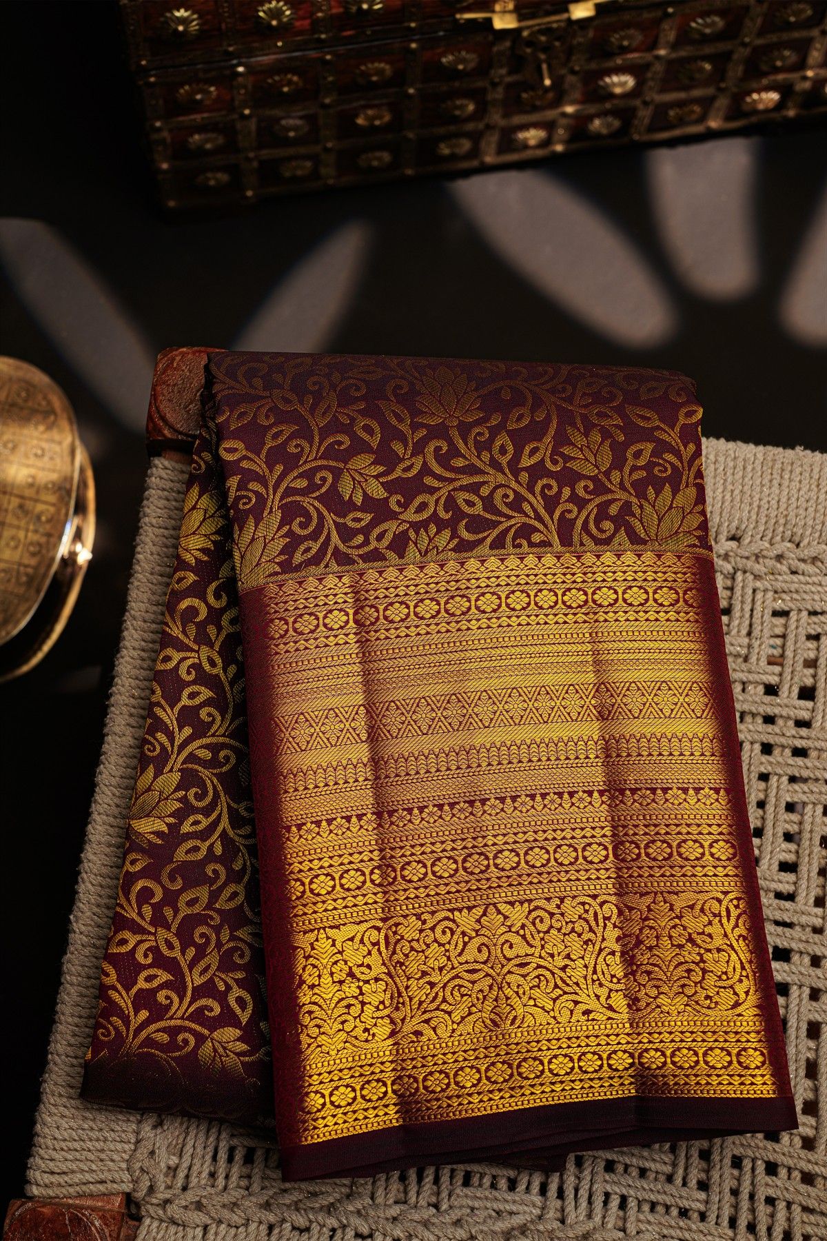Kancheepuram Silk Burgundy Saree With Floral Brocade Pallu