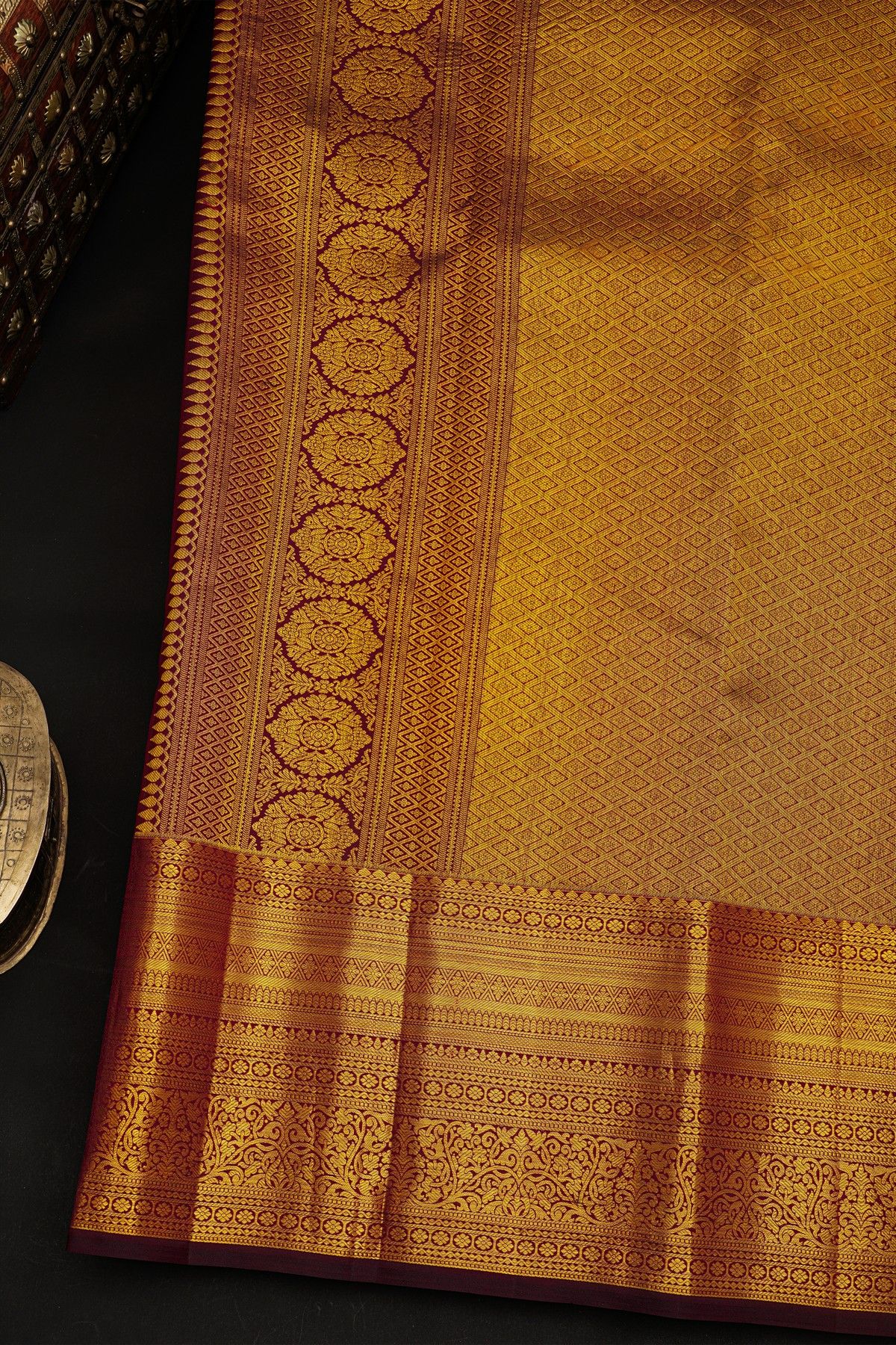 Kancheepuram Silk Burgundy Saree With Floral Brocade Pallu