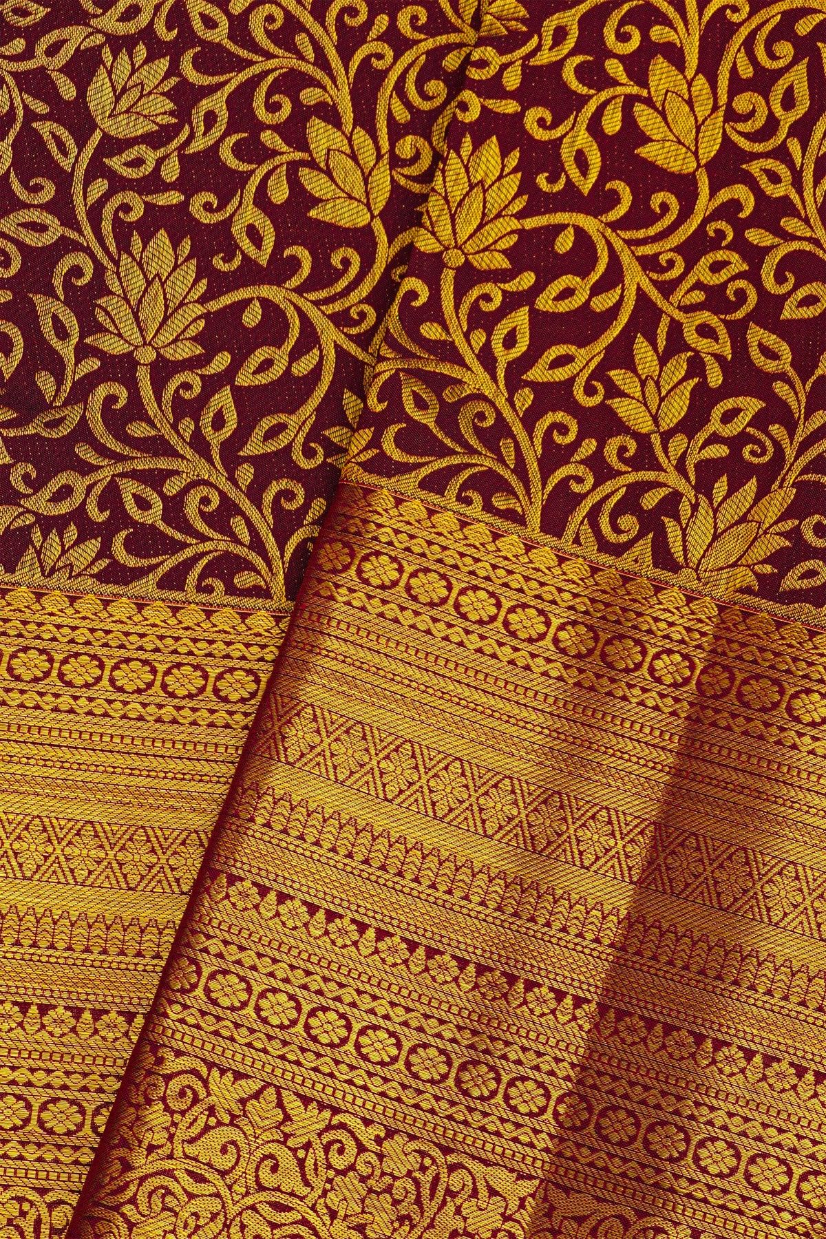 Kancheepuram Silk Burgundy Saree With Floral Brocade Pallu