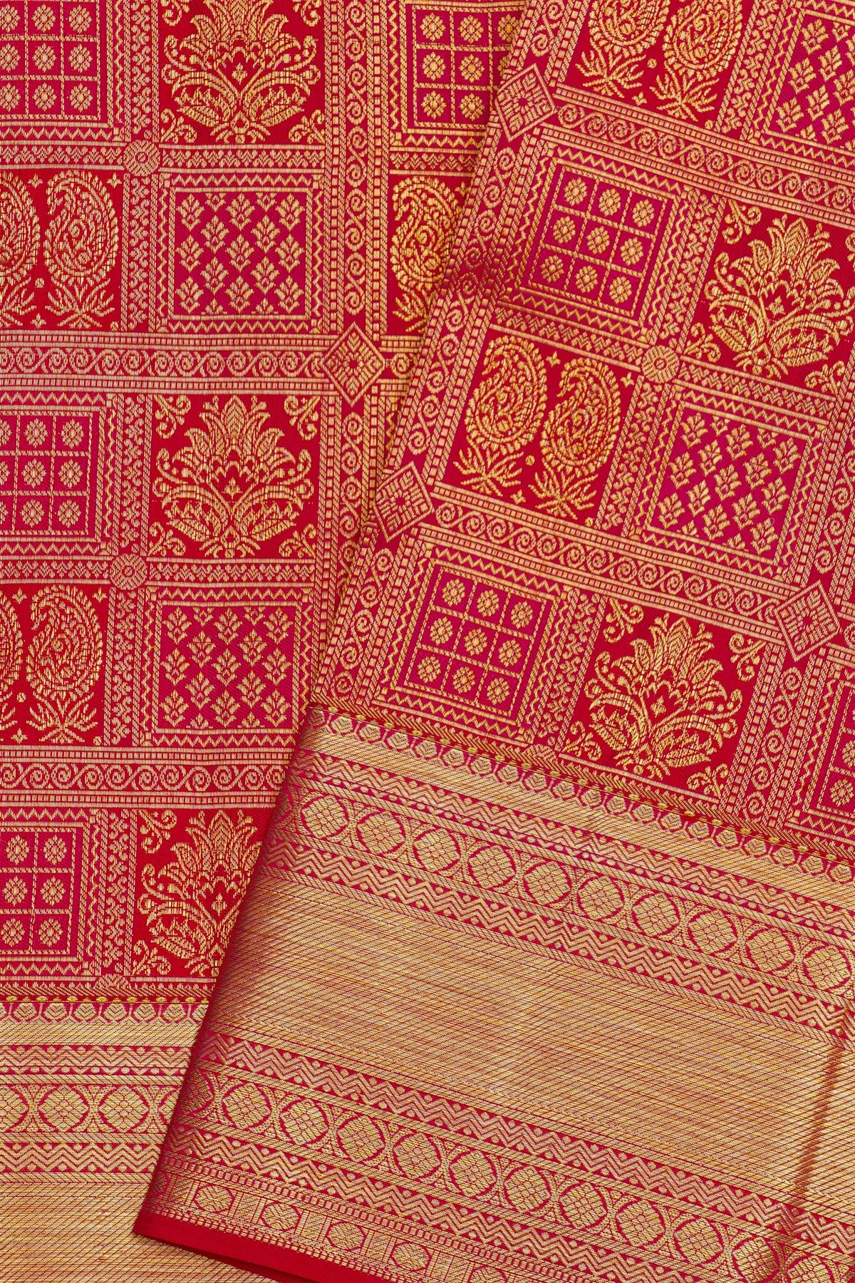 Kancheepuram Silk Dual Colour Saree With Florals Body Self Border