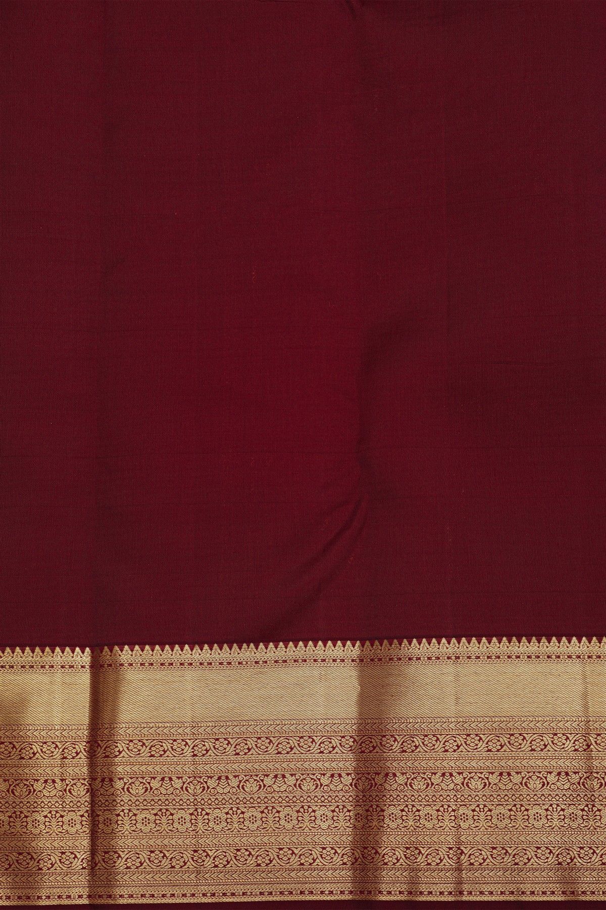 Kancheepuram Silk Maroon Saree With Florals And Leaves Jaal In Silver Zari Body Self Border