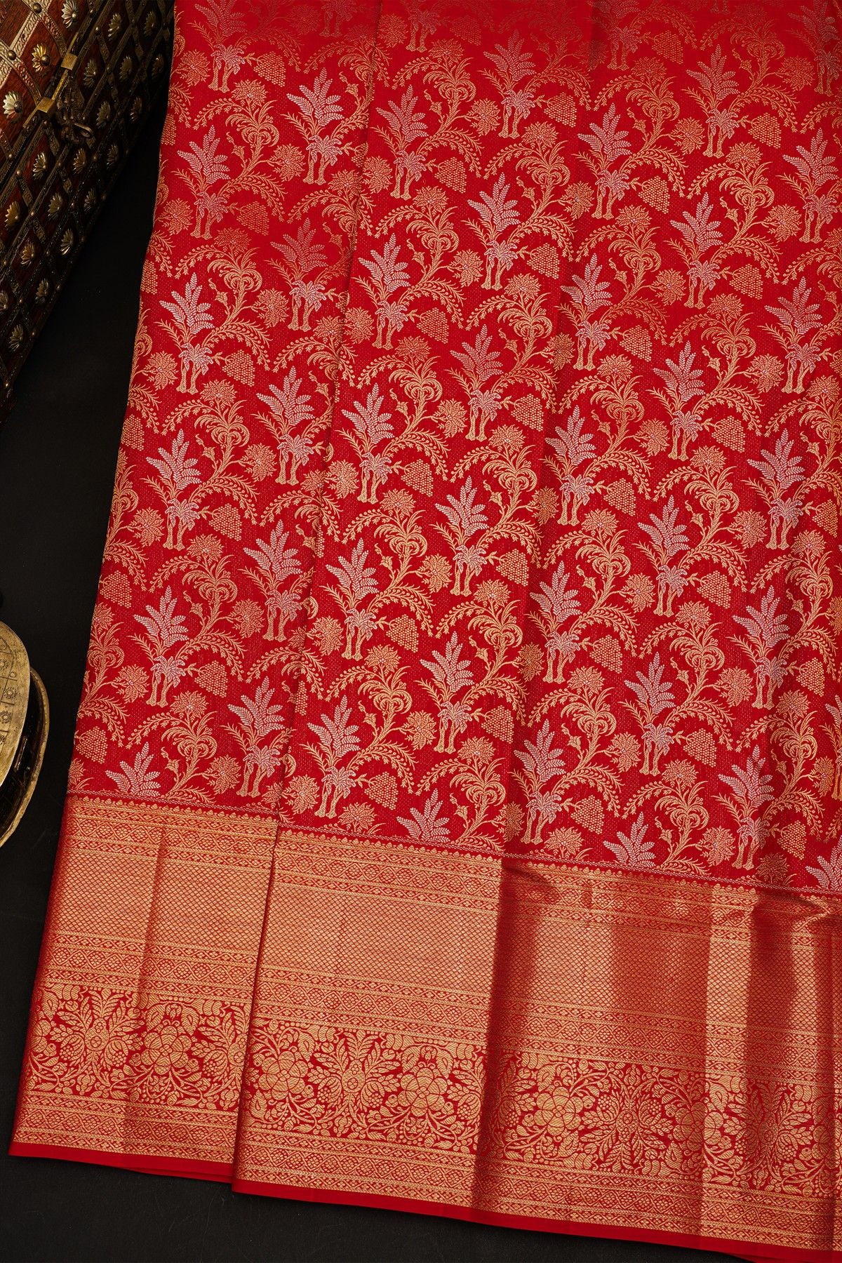 Kancheepuram Silk Maroon Saree With Floral Brocade Pallu