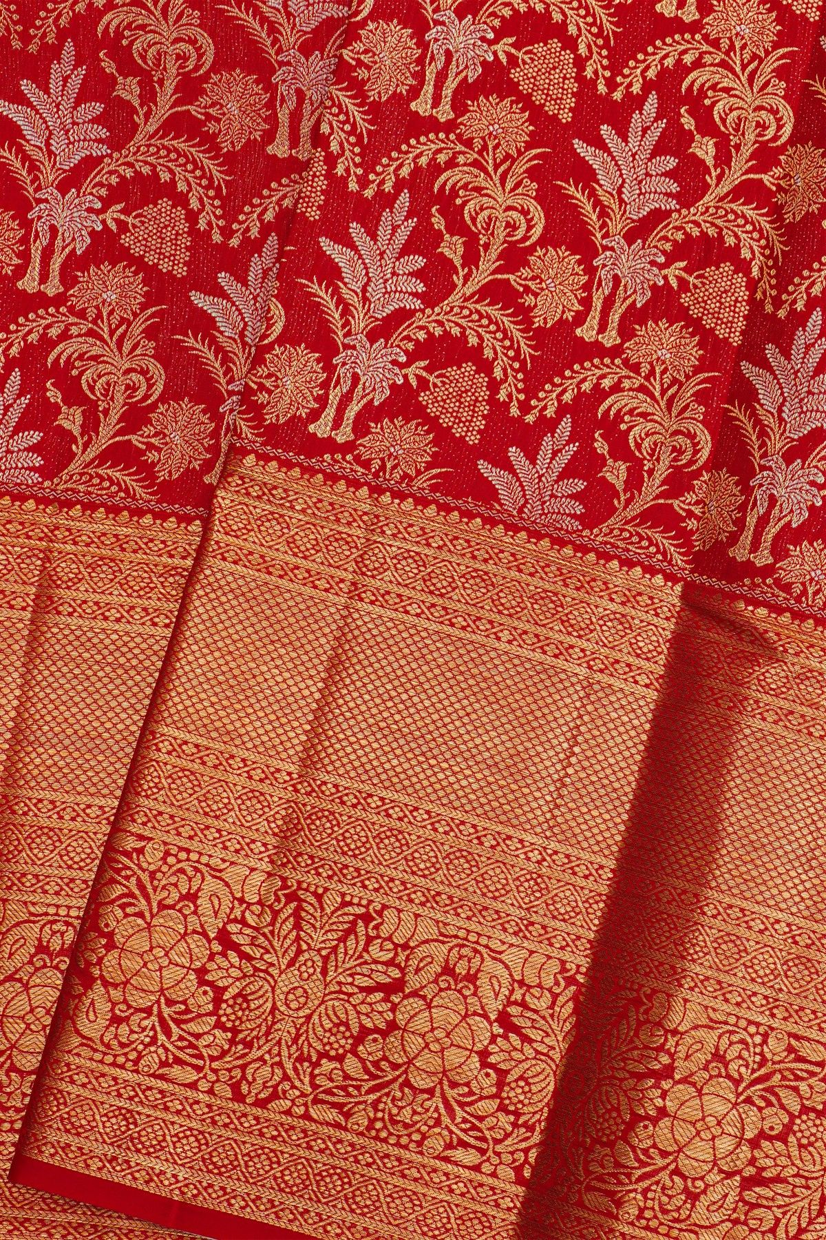 Kancheepuram Silk Maroon Saree With Floral Brocade Pallu