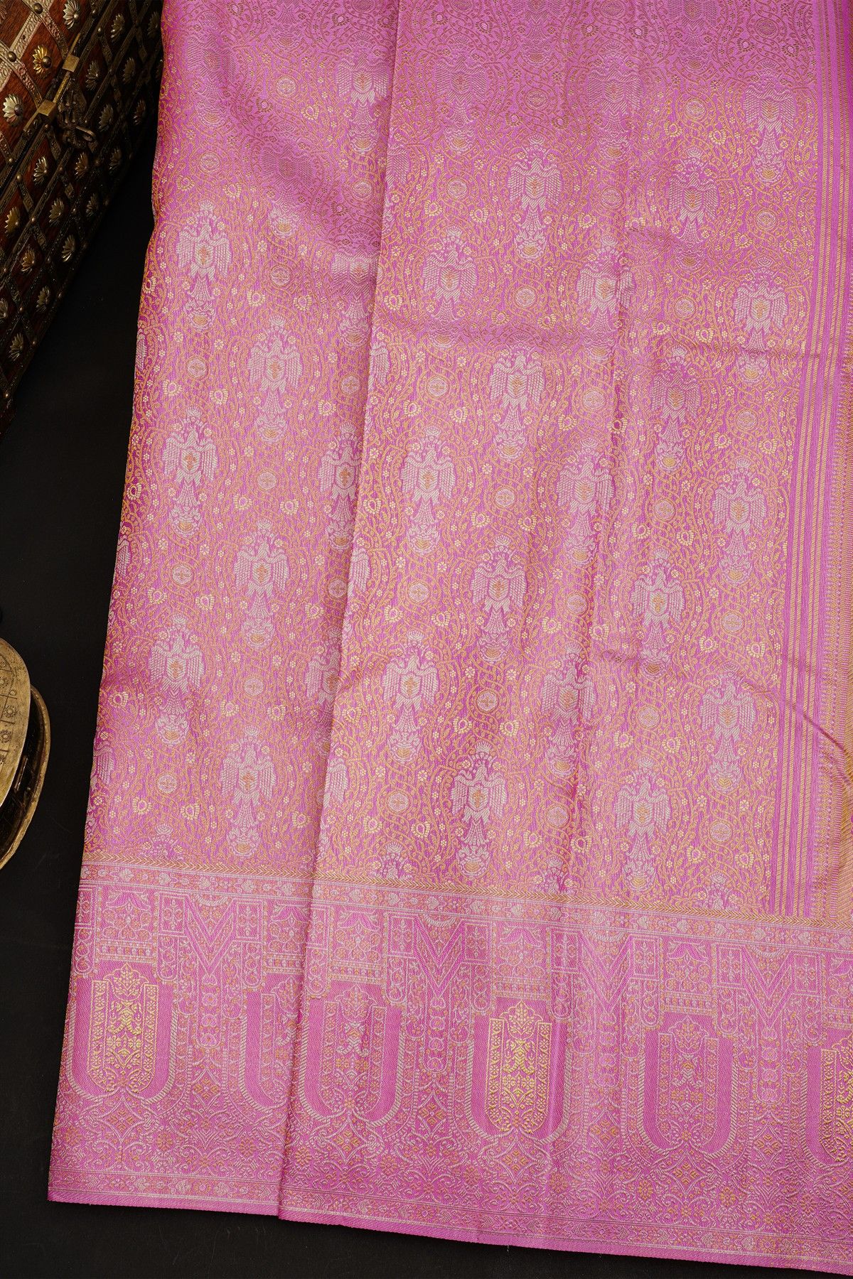 Kancheepuram Silk Lavender Saree With All Over Florals Body Self Border