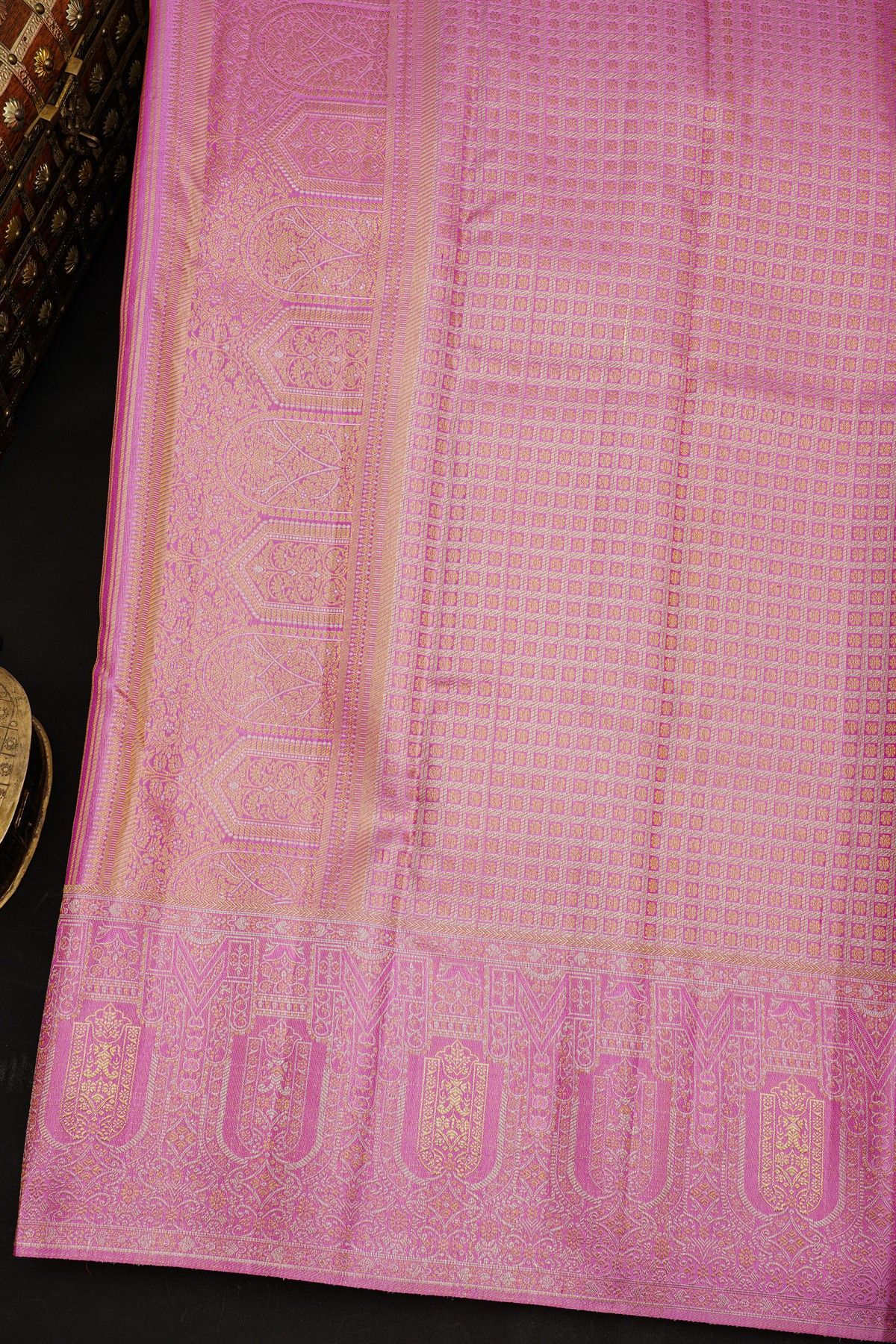 Kancheepuram Silk Lavender Saree With All Over Florals Body Self Border