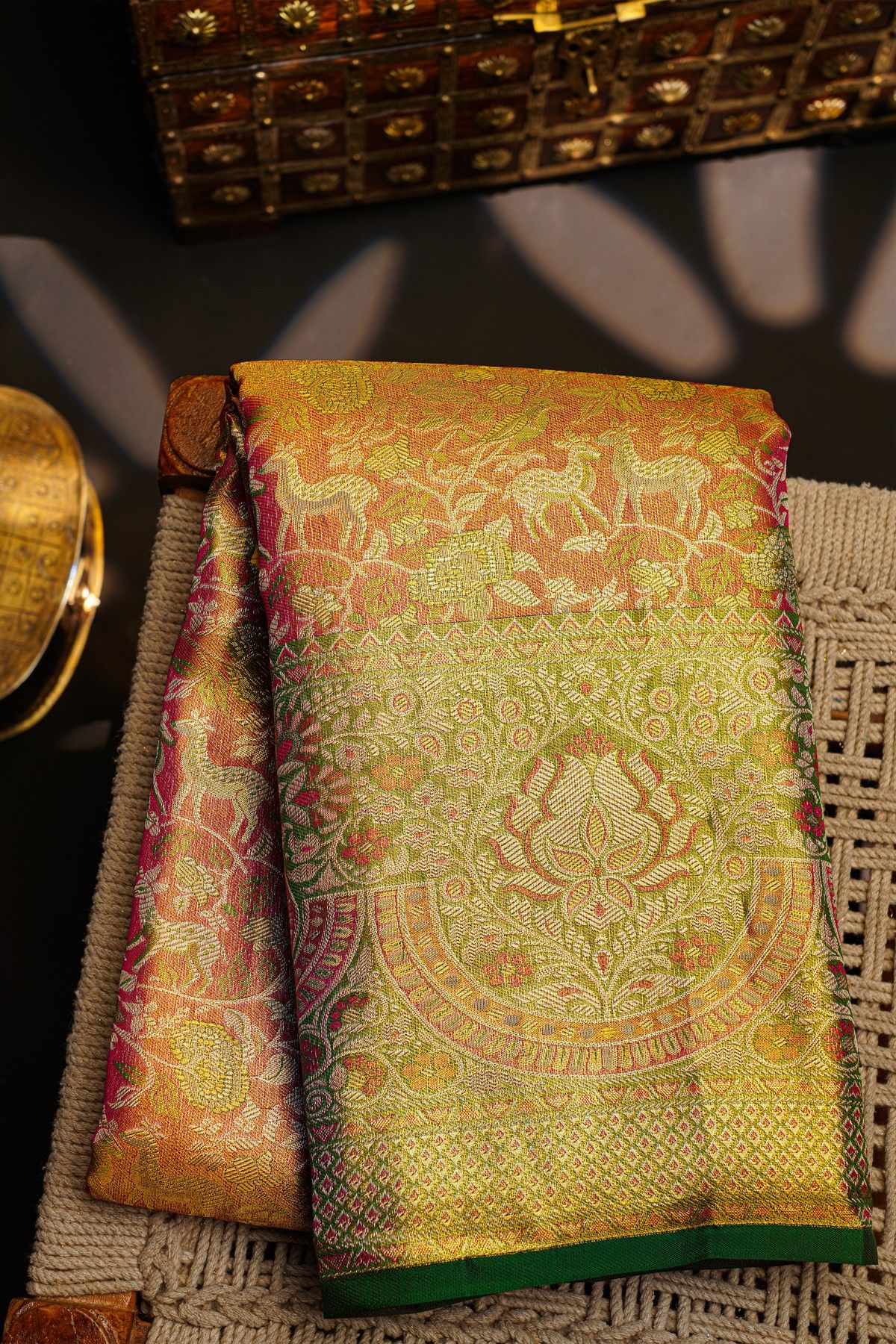 Kancheepuram Silk Dual Colour Saree With Tissue Meenakari Border