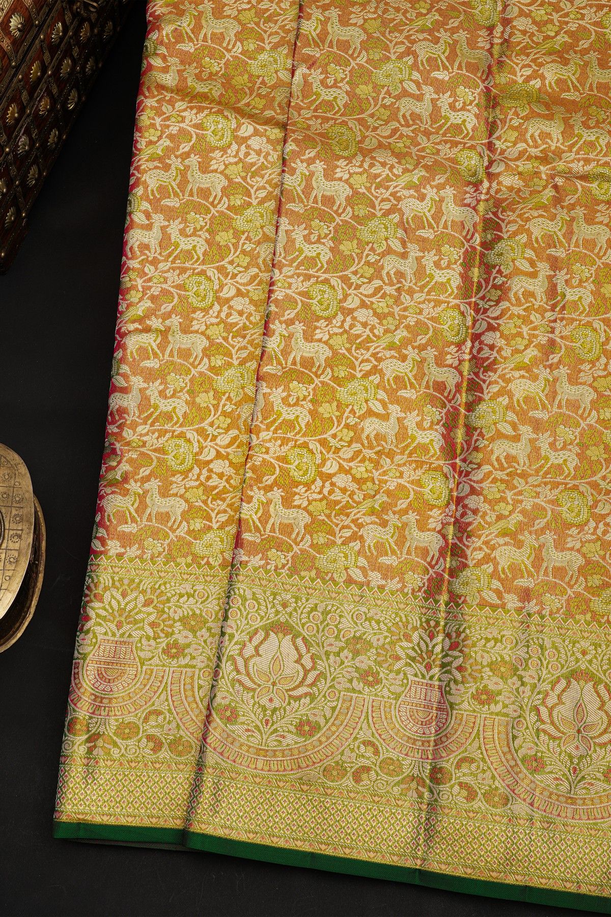 Kancheepuram Silk Dual Colour Saree With Tissue Meenakari Border