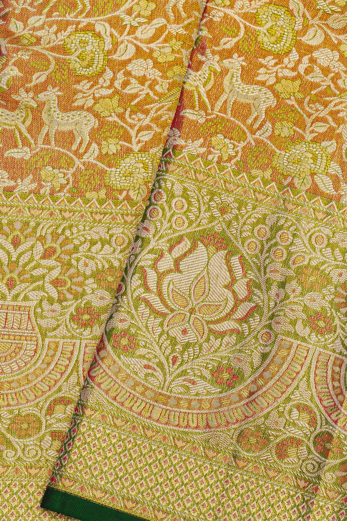 Kancheepuram Silk Dual Colour Saree With Tissue Meenakari Border
