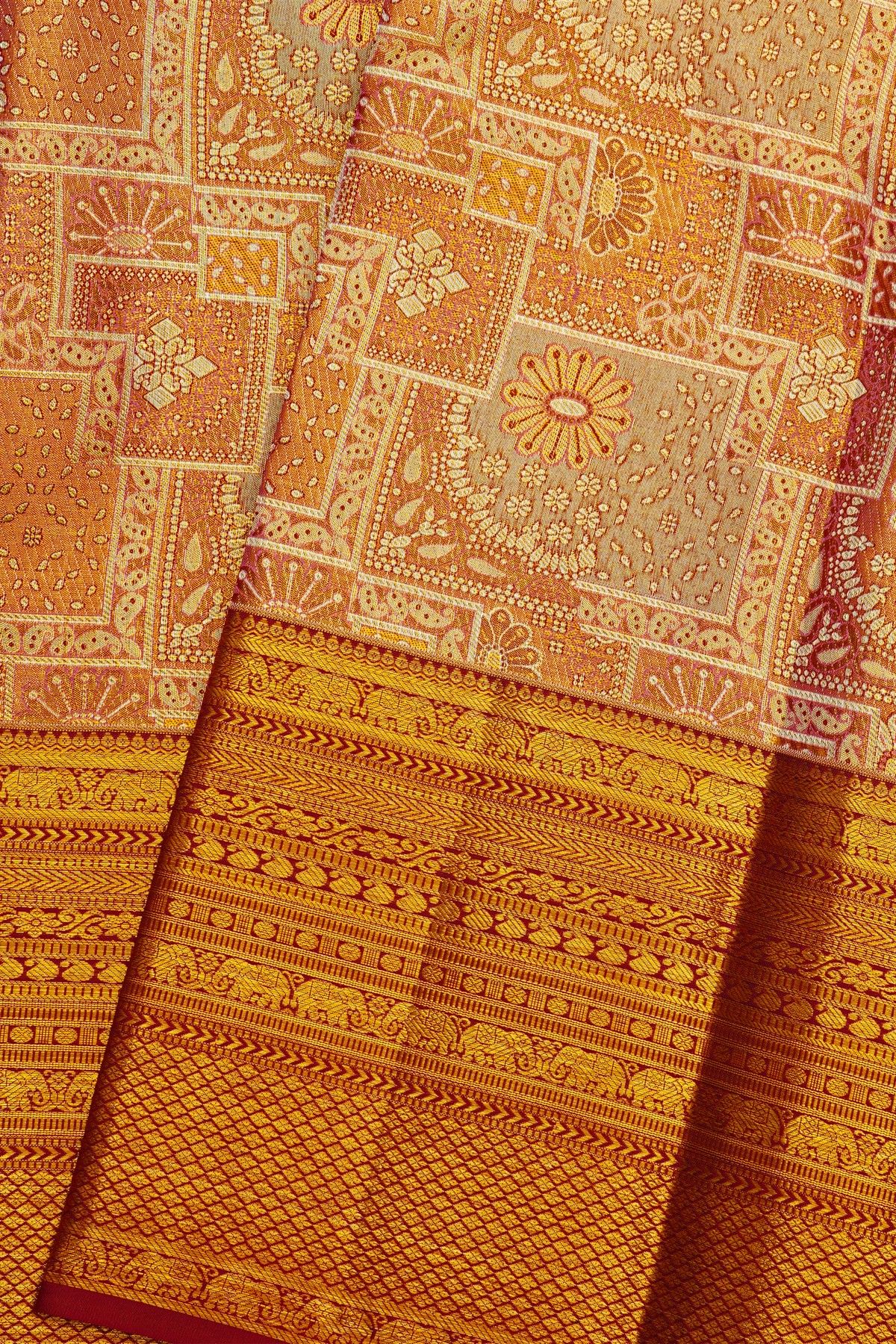 Kancheepuram Silk Dual Colour Saree With Florals Body Contrast Border
