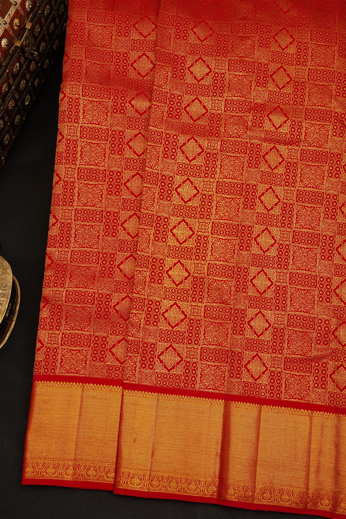 Kancheepuram Silk Red Saree With Florals Body Self Border