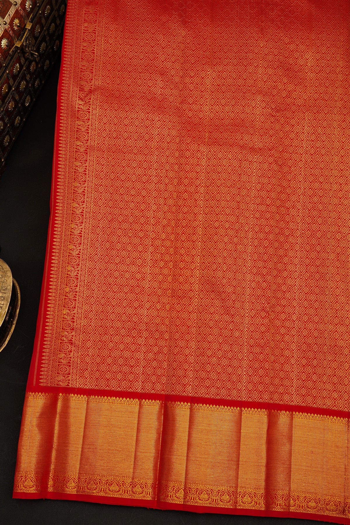 Kancheepuram Silk Red Saree With Florals Body Self Border