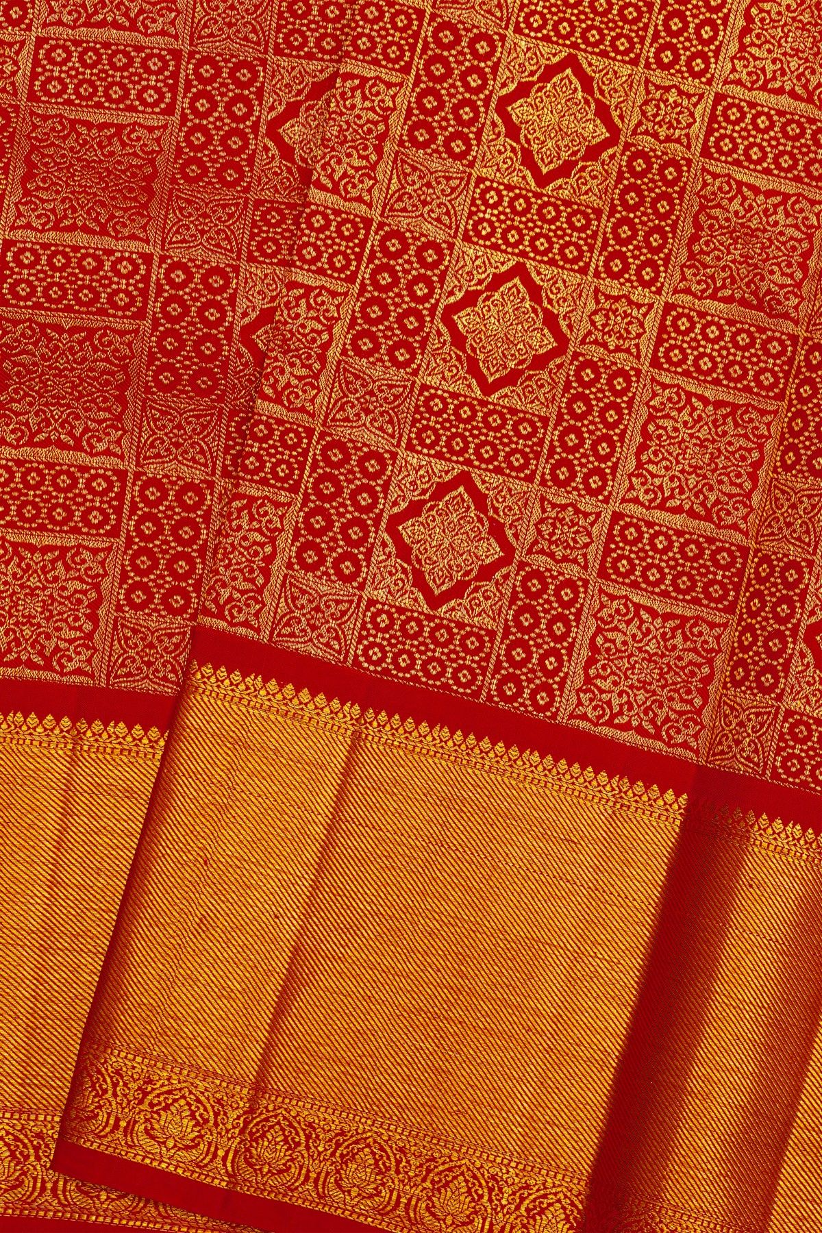 Kancheepuram Silk Red Saree With Florals Body Self Border