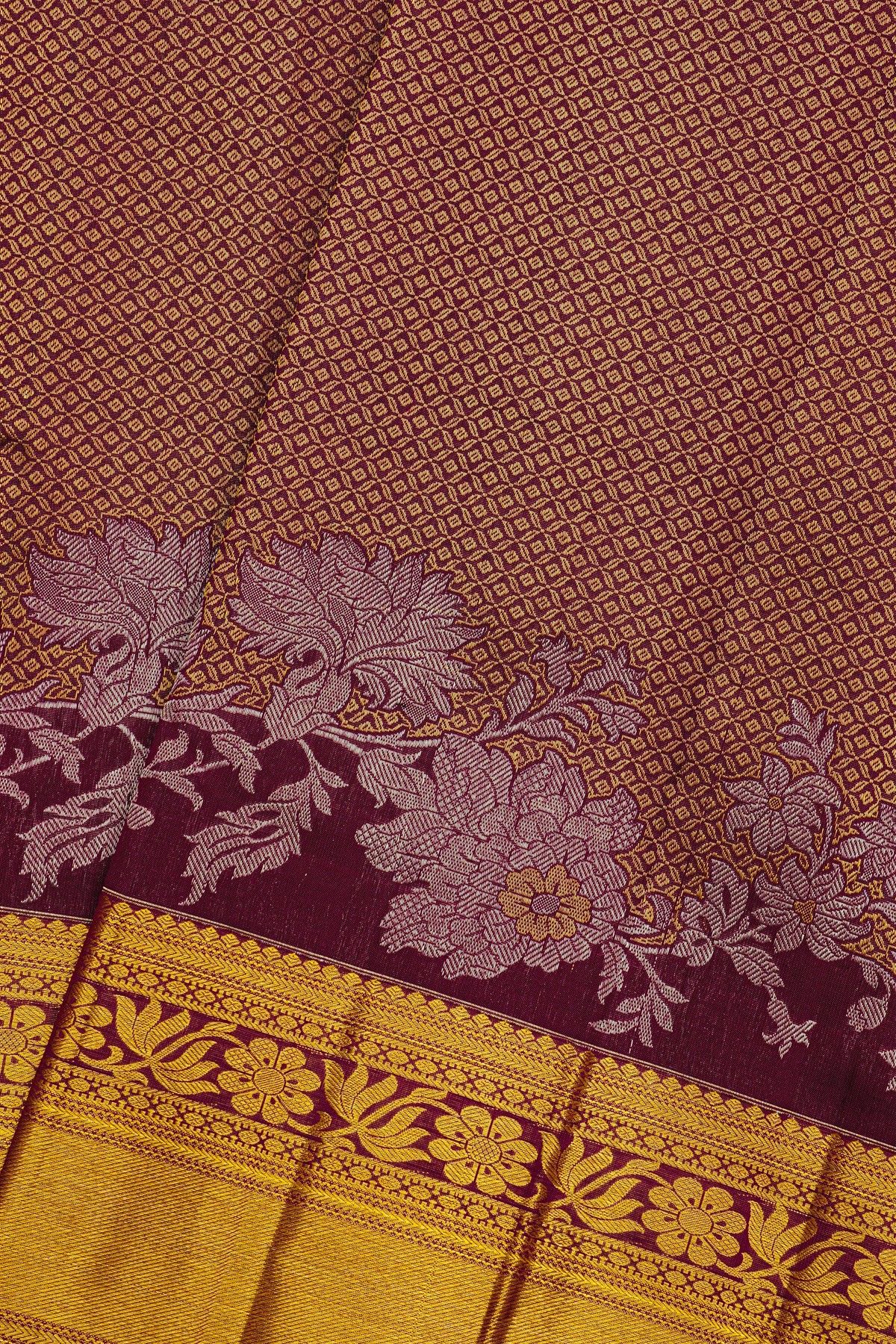 Kancheepuram Silk Dark Purple Saree With Brocade Body Self Border