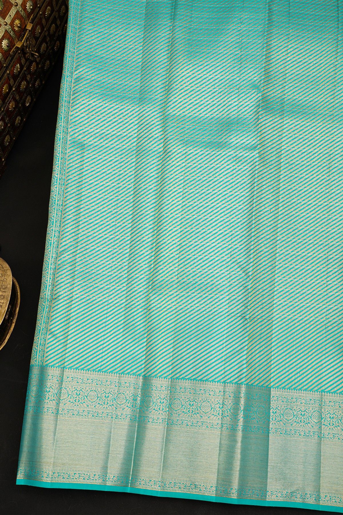 Kancheepuram Silk Sea Blue Saree With Checks And Buttis Body Jaal Border