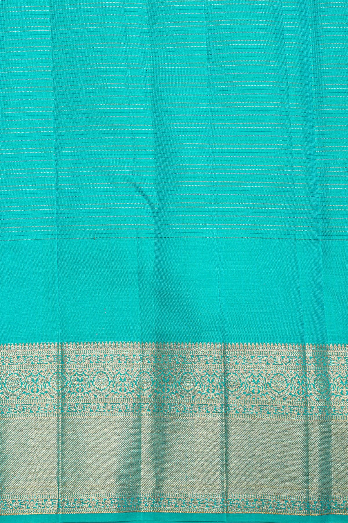 Kancheepuram Silk Sea Blue Saree With Checks And Buttis Body Jaal Border