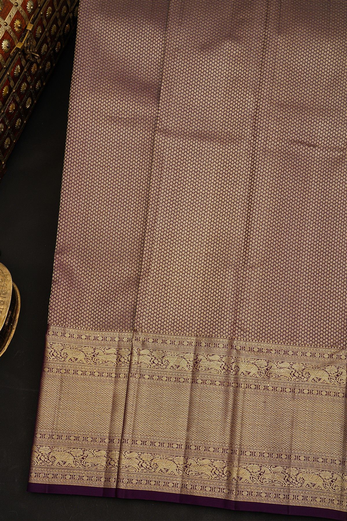 Kancheepuram Silk Purple Saree With Elephants Self Border