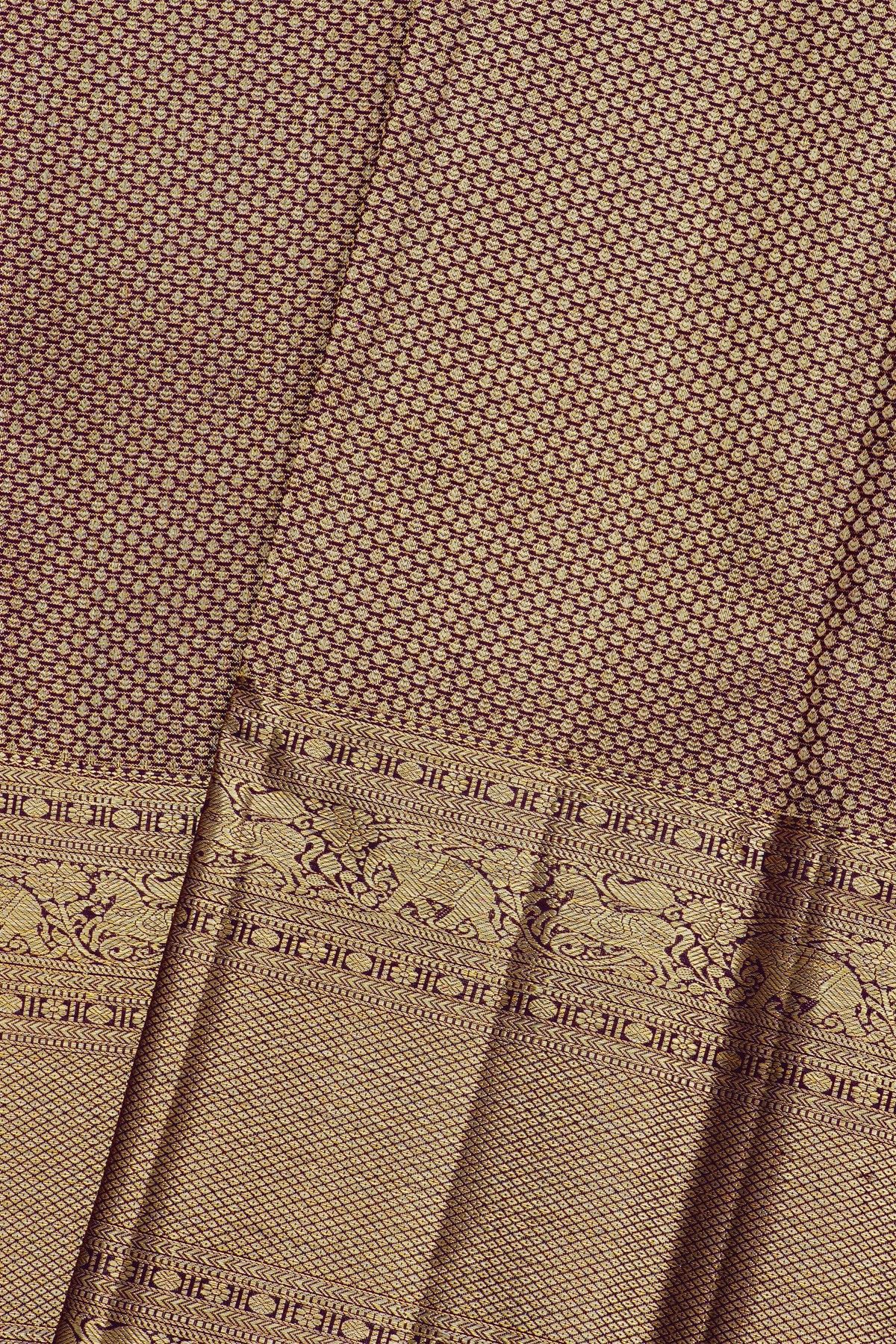 Kancheepuram Silk Purple Saree With Elephants Self Border