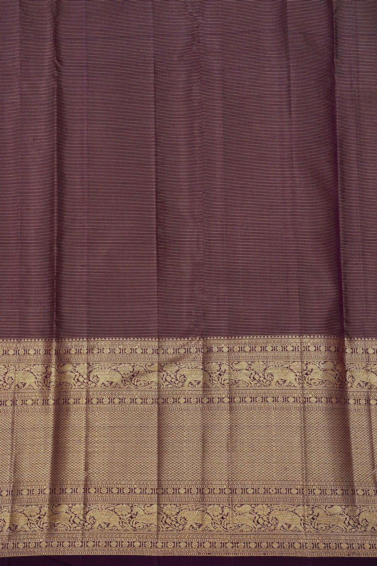Kancheepuram Silk Purple Saree With Elephants Self Border