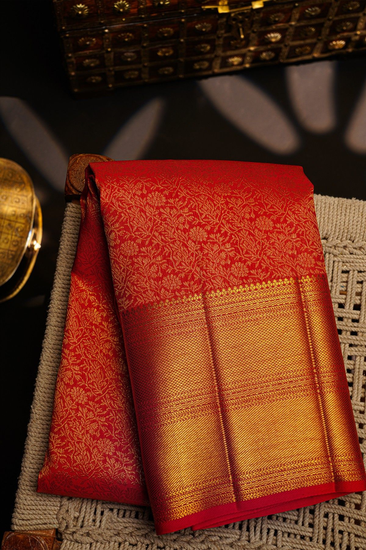 Kancheepuram Silk Red Saree With Floral Body Bridal Border Saree