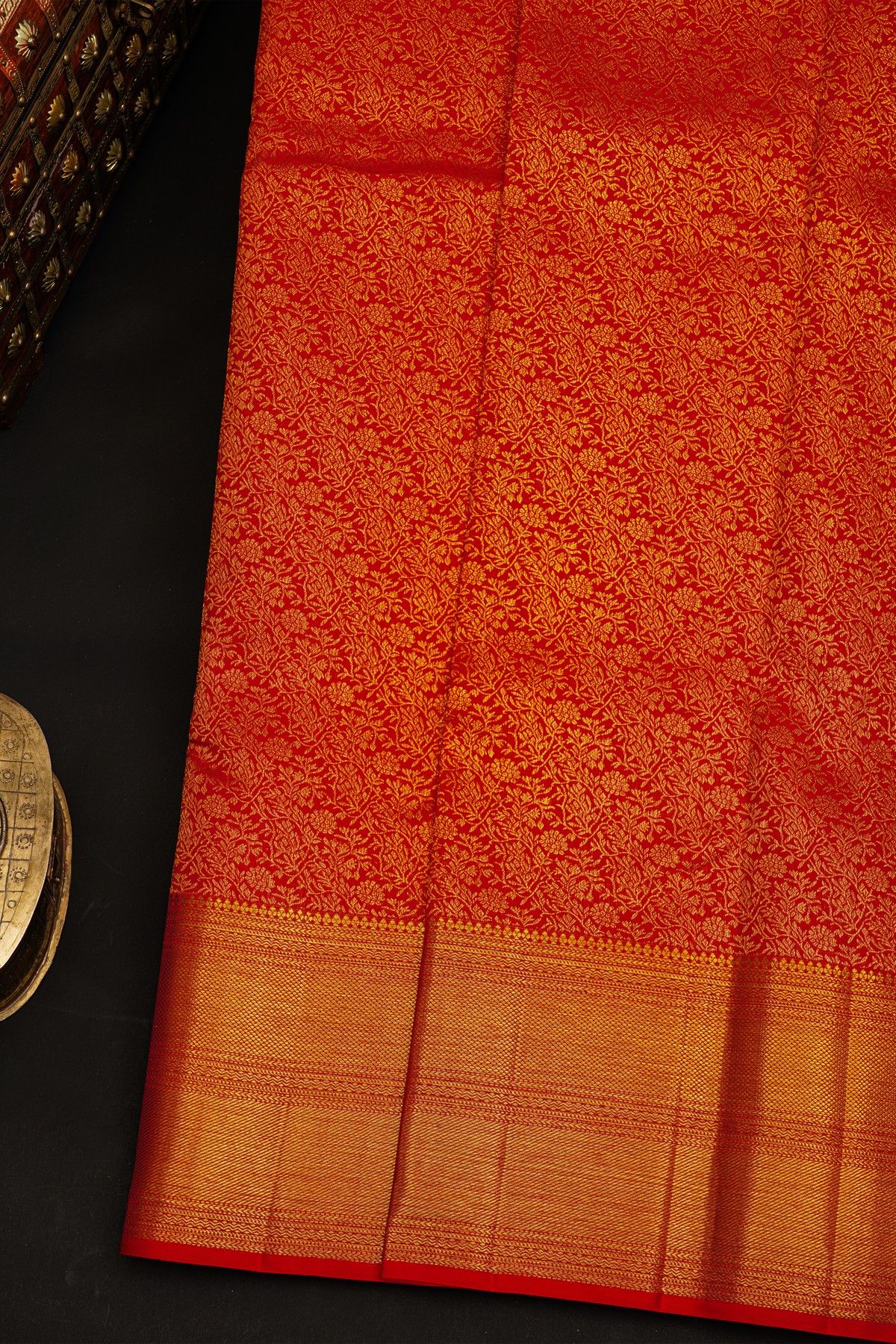 Kancheepuram Silk Red Saree With Floral Body Bridal Border Saree