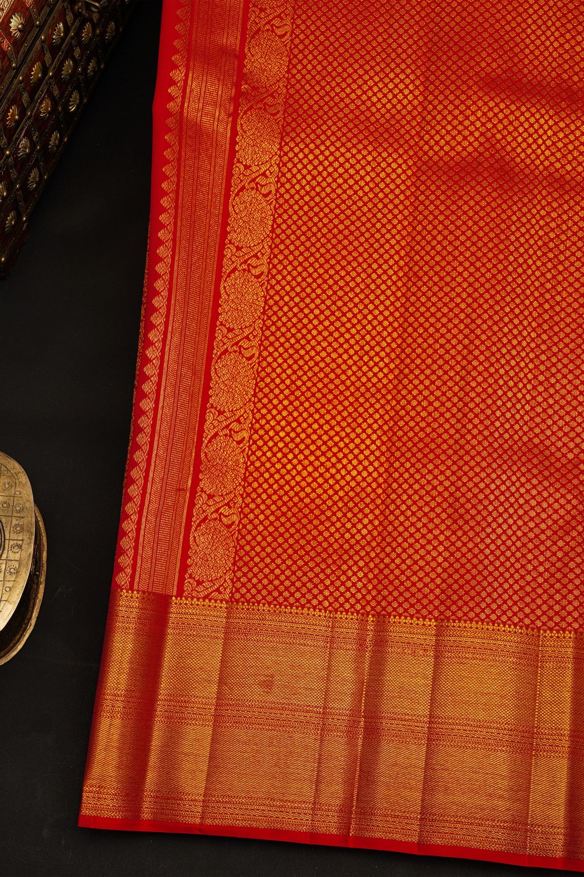 Kancheepuram Silk Red Saree With Floral Body Bridal Border Saree
