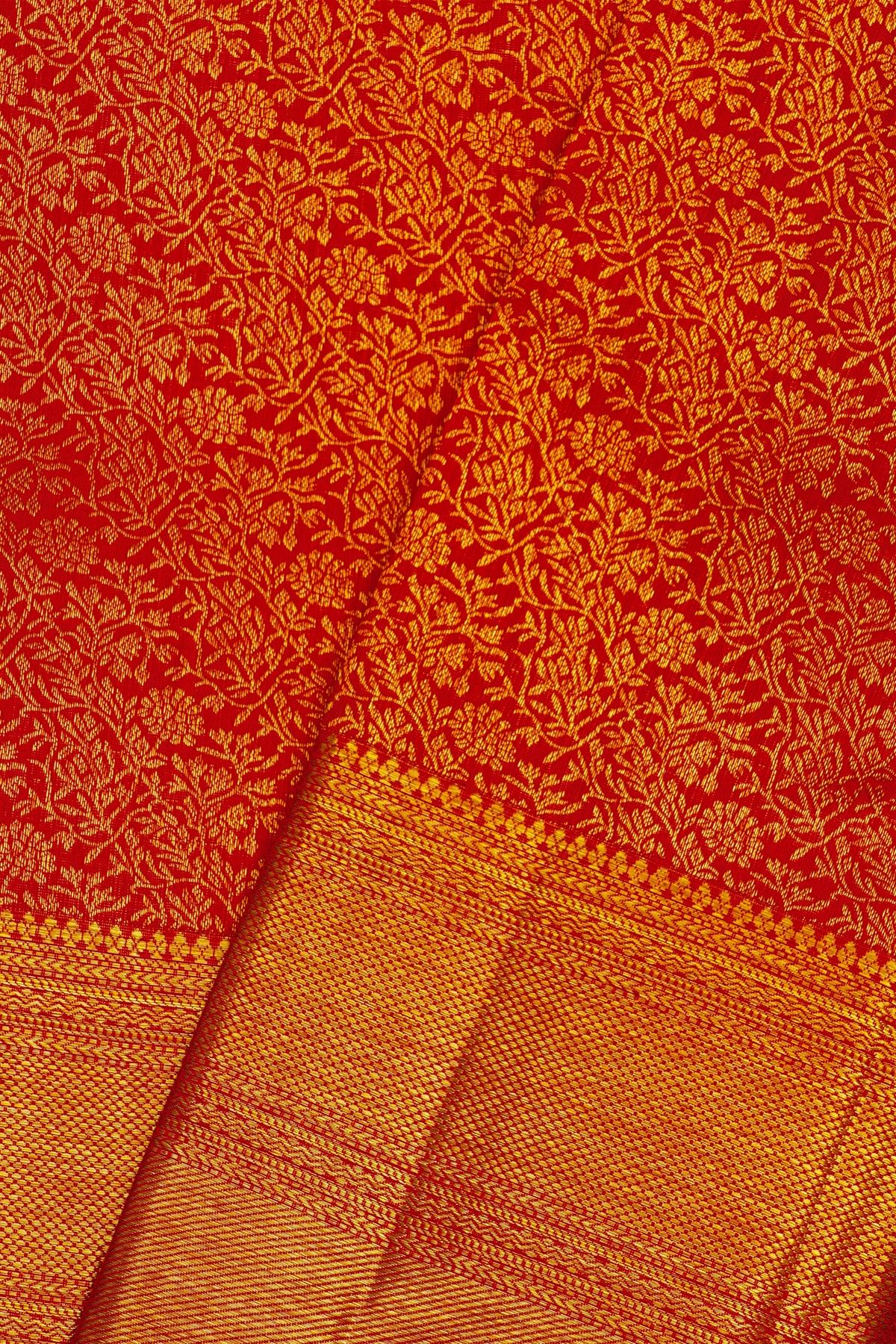Kancheepuram Silk Red Saree With Floral Body Bridal Border Saree