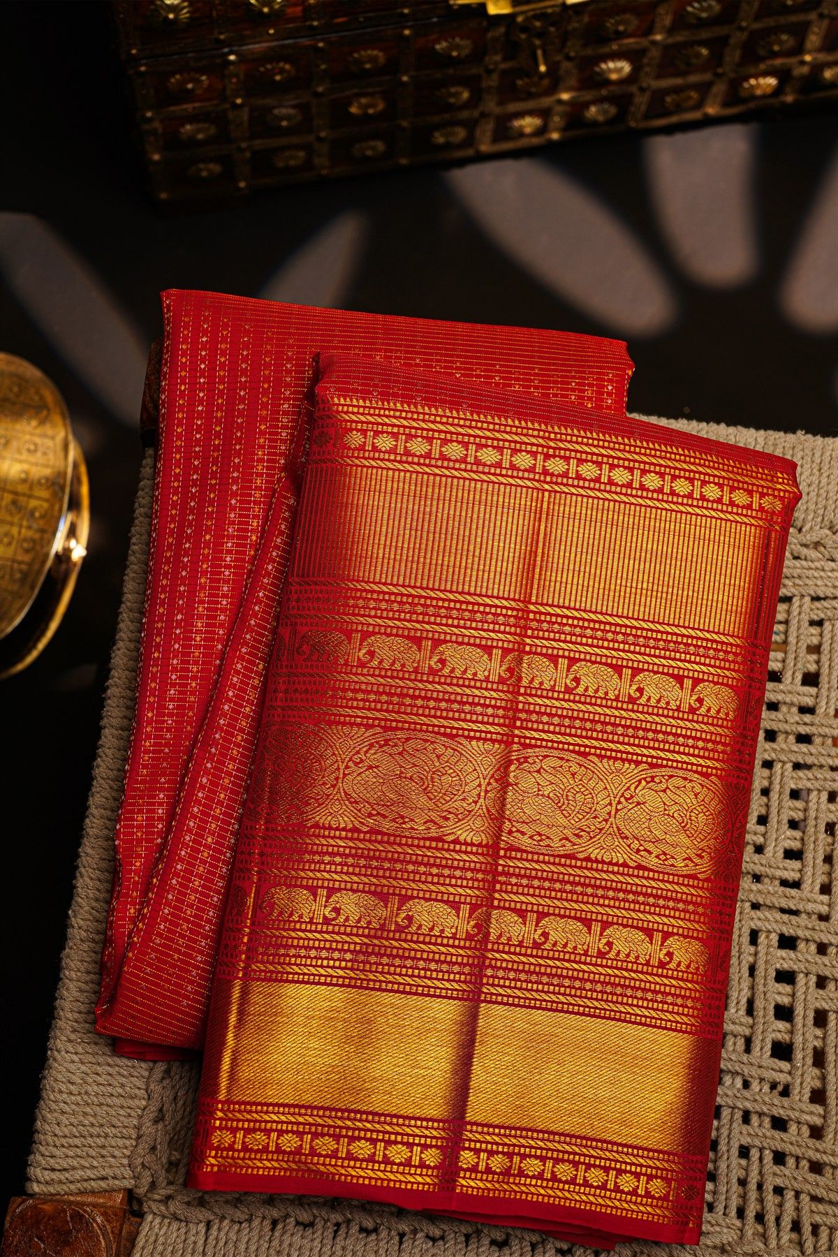 Kancheepuram Silk Red Saree With Floral Brocade Pallu