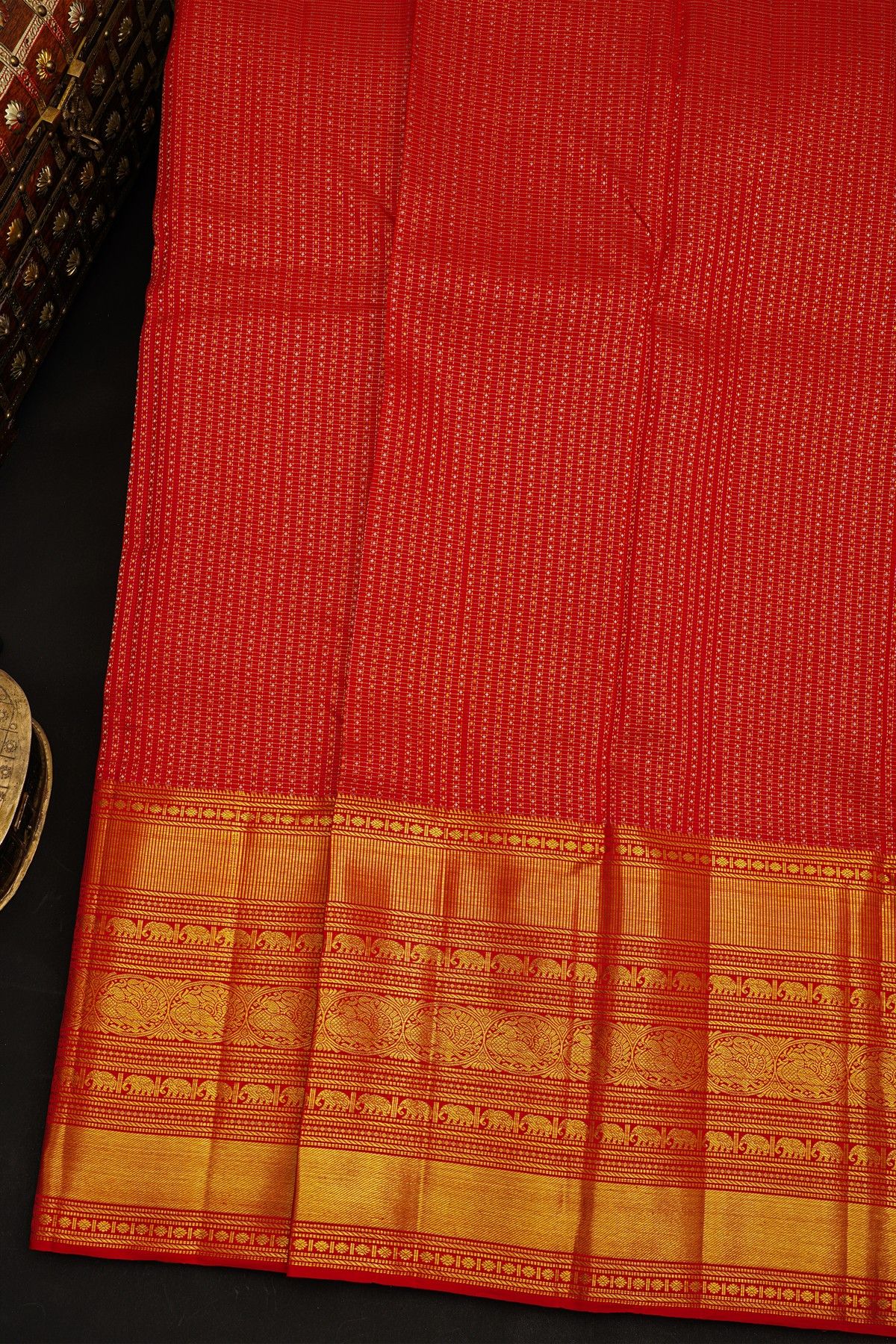Kancheepuram Silk Red Saree With Floral Brocade Pallu