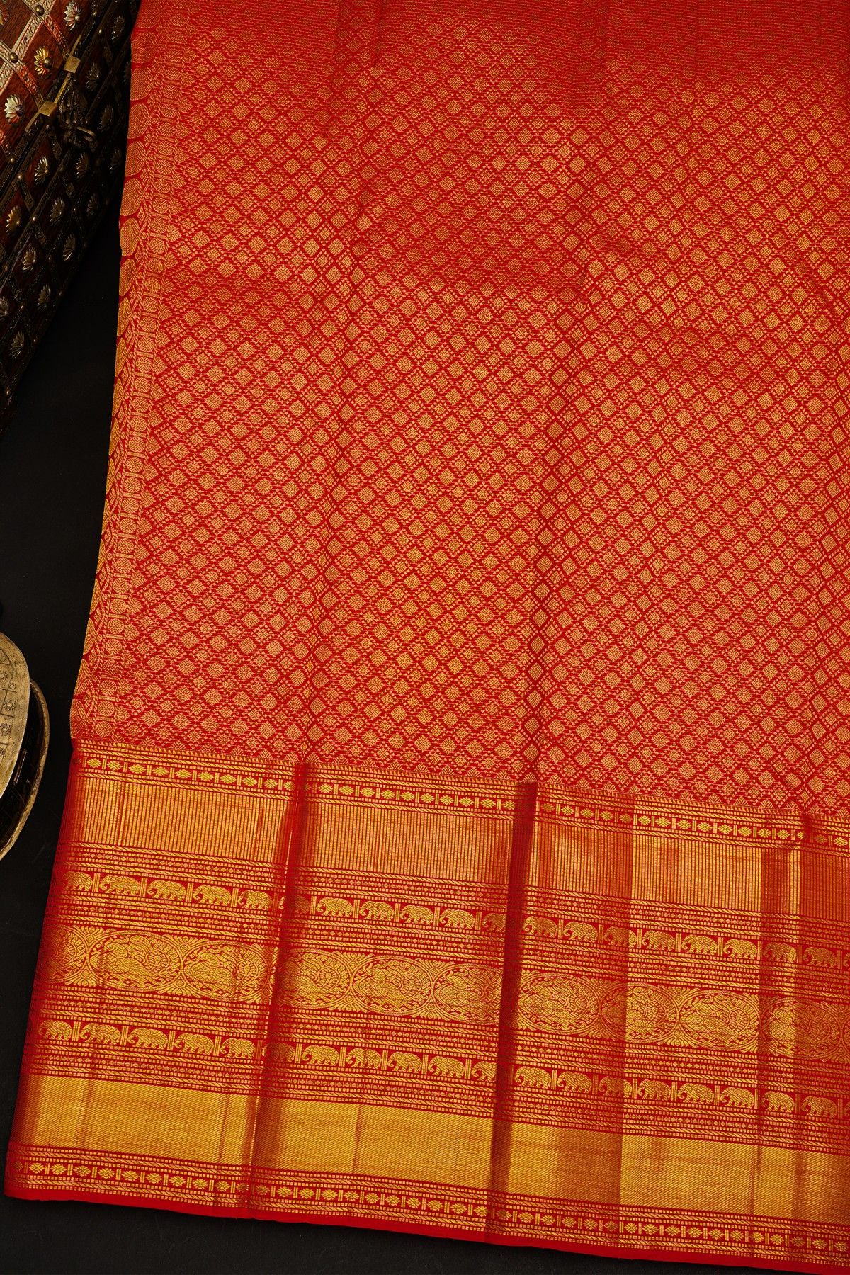 Kancheepuram Silk Red Saree With Floral Brocade Pallu
