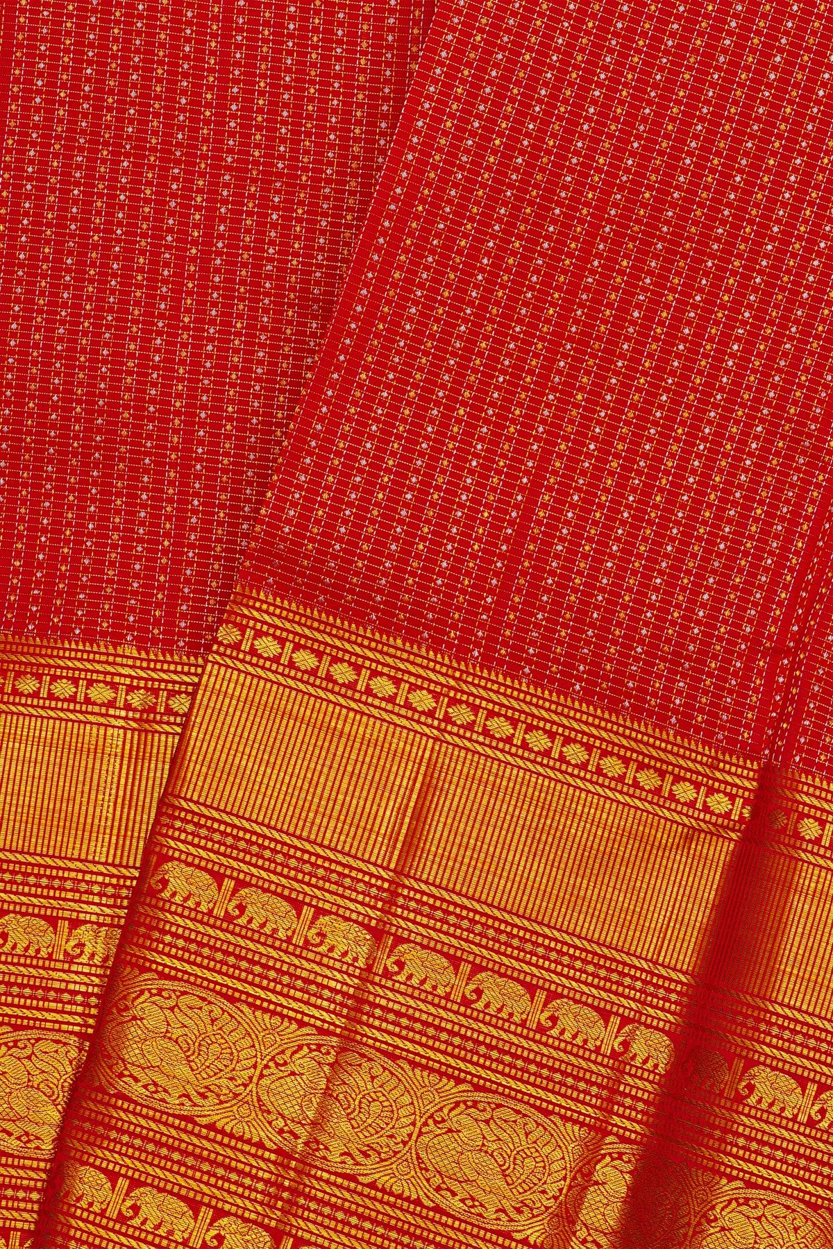 Kancheepuram Silk Red Saree With Floral Brocade Pallu