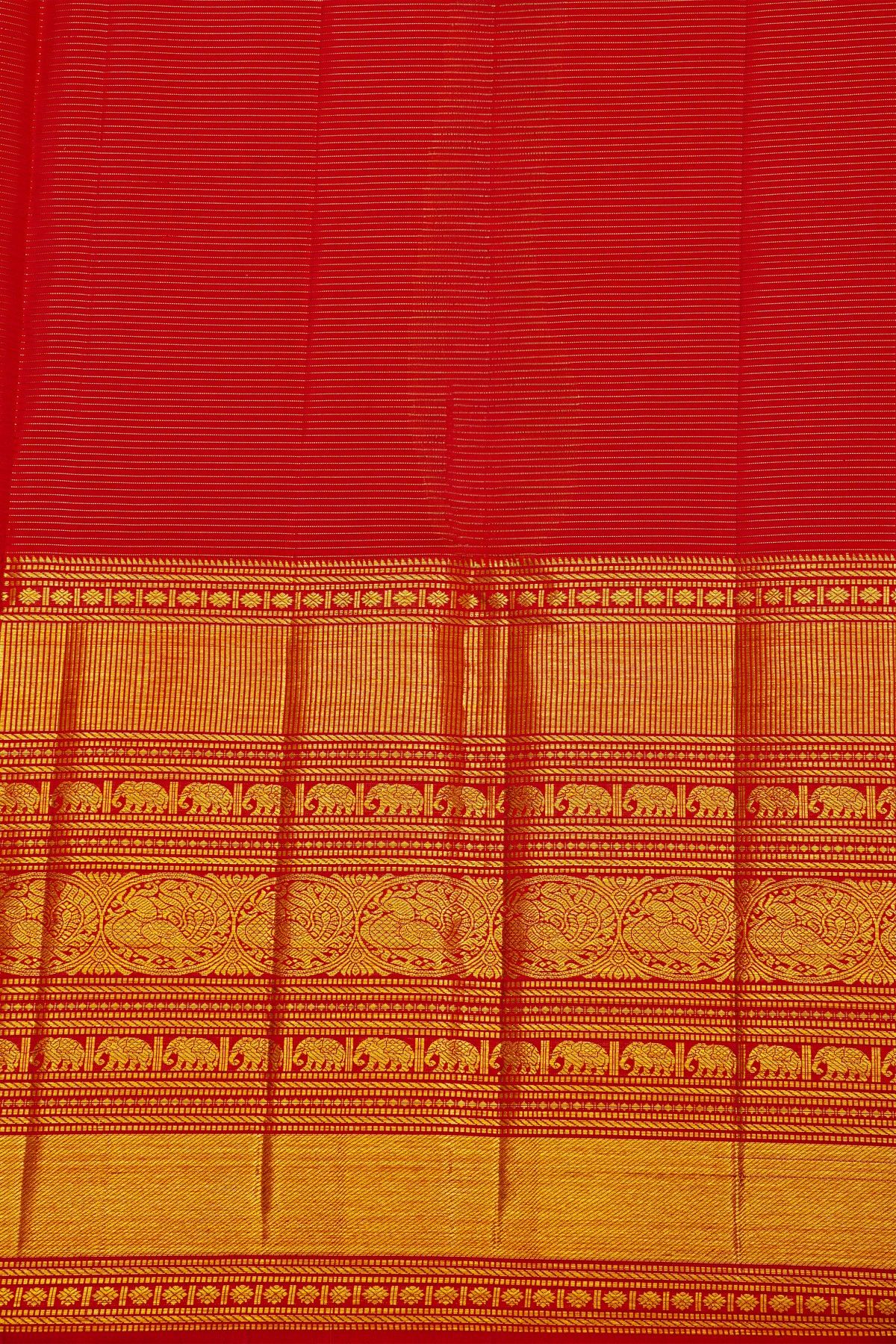 Kancheepuram Silk Red Saree With Floral Brocade Pallu