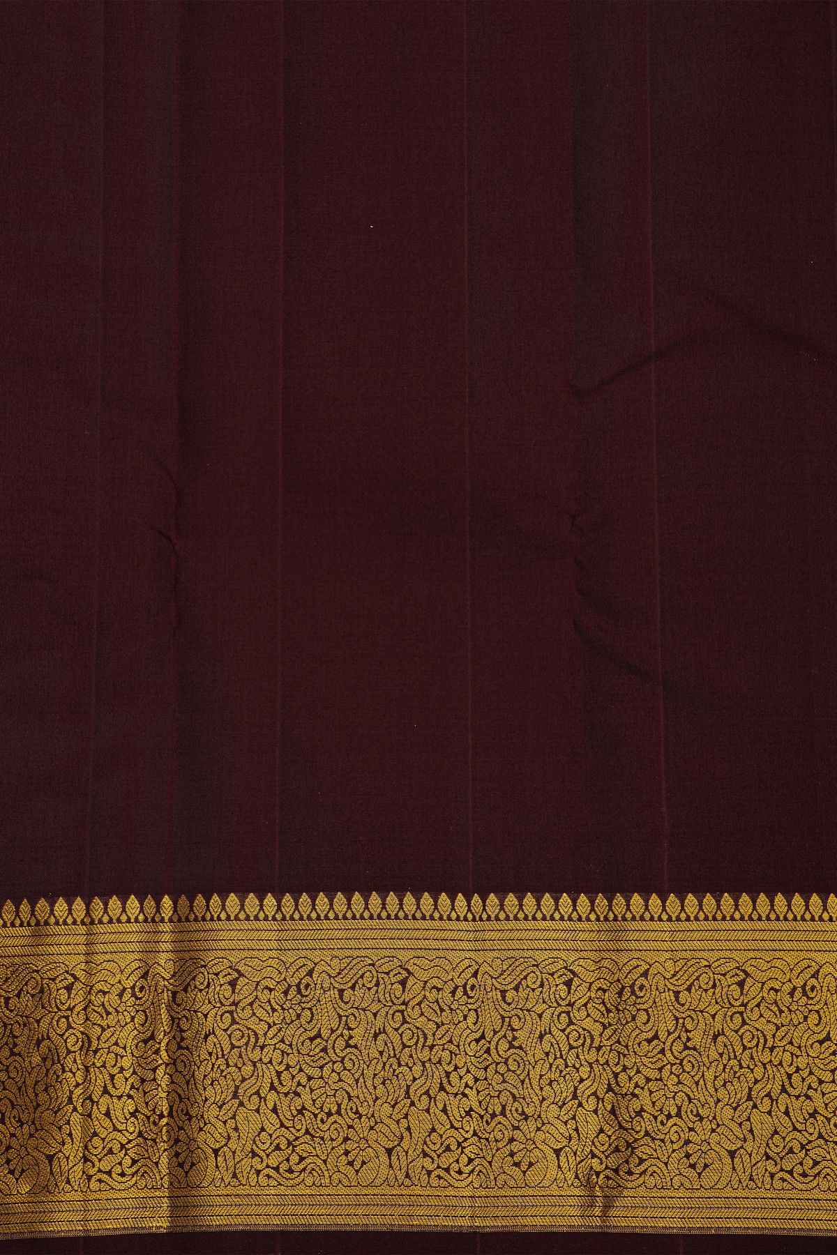 Kancheepuram Silk Dark Brown Saree With Small Buttis Body Self Border