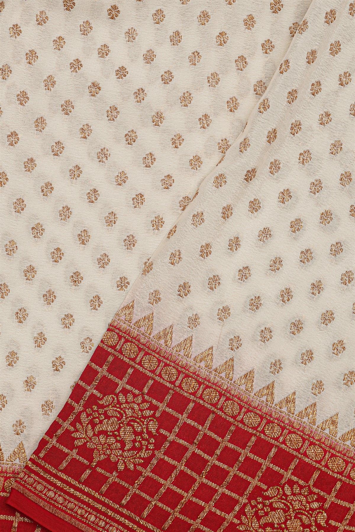 Banarasi Kaddi Georgette Off White Saree With Floral Buttis Body