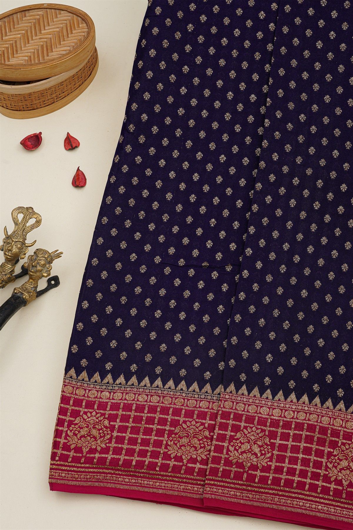 Banarasi Kaddi Georgette Navy Blue Saree With Floral Buttis Body