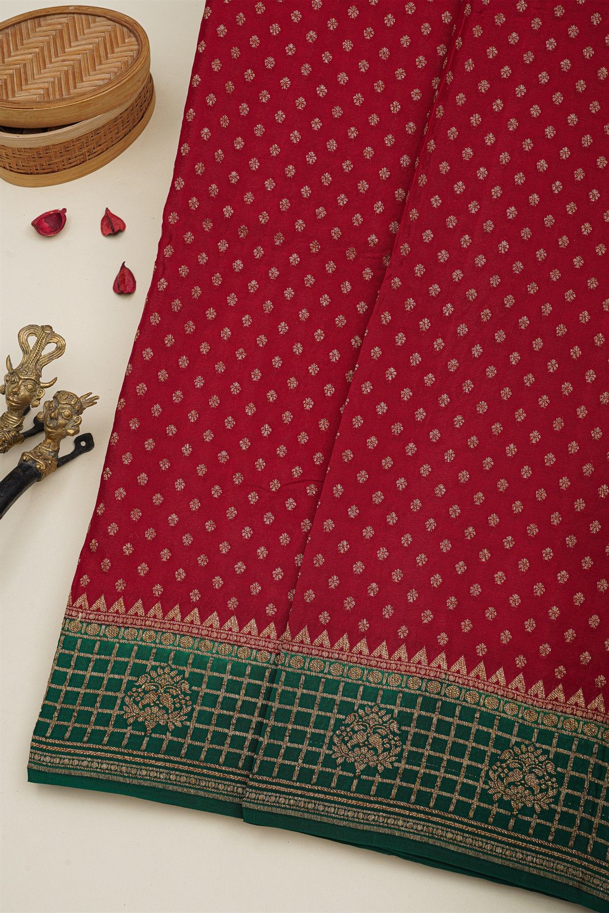 Banarasi Kaddi Georgette Red Saree With Floral Buttis Body