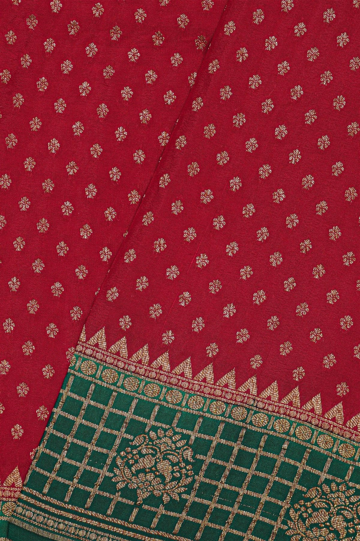 Banarasi Kaddi Georgette Red Saree With Floral Buttis Body