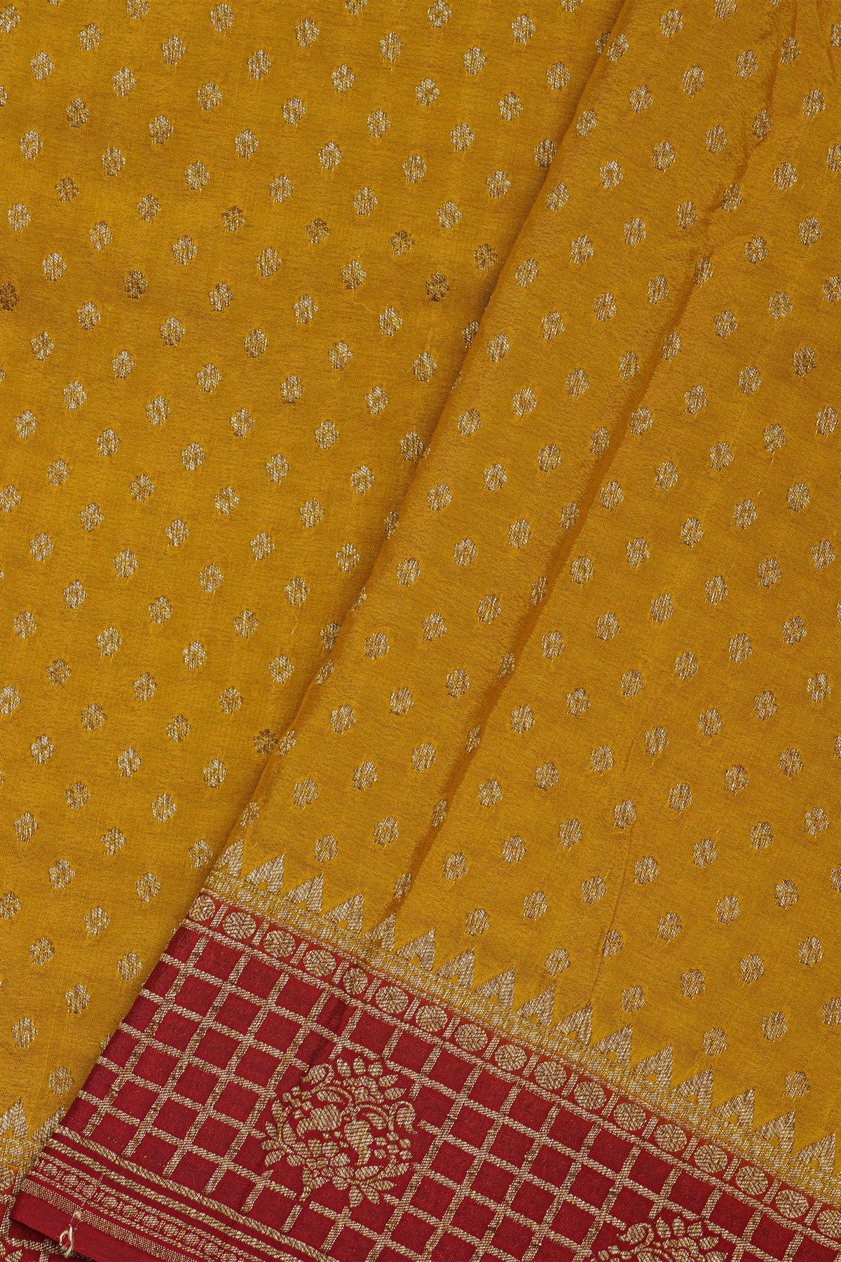 Banarasi Kaddi Georgette Mustard Saree With Floral Buttis Body