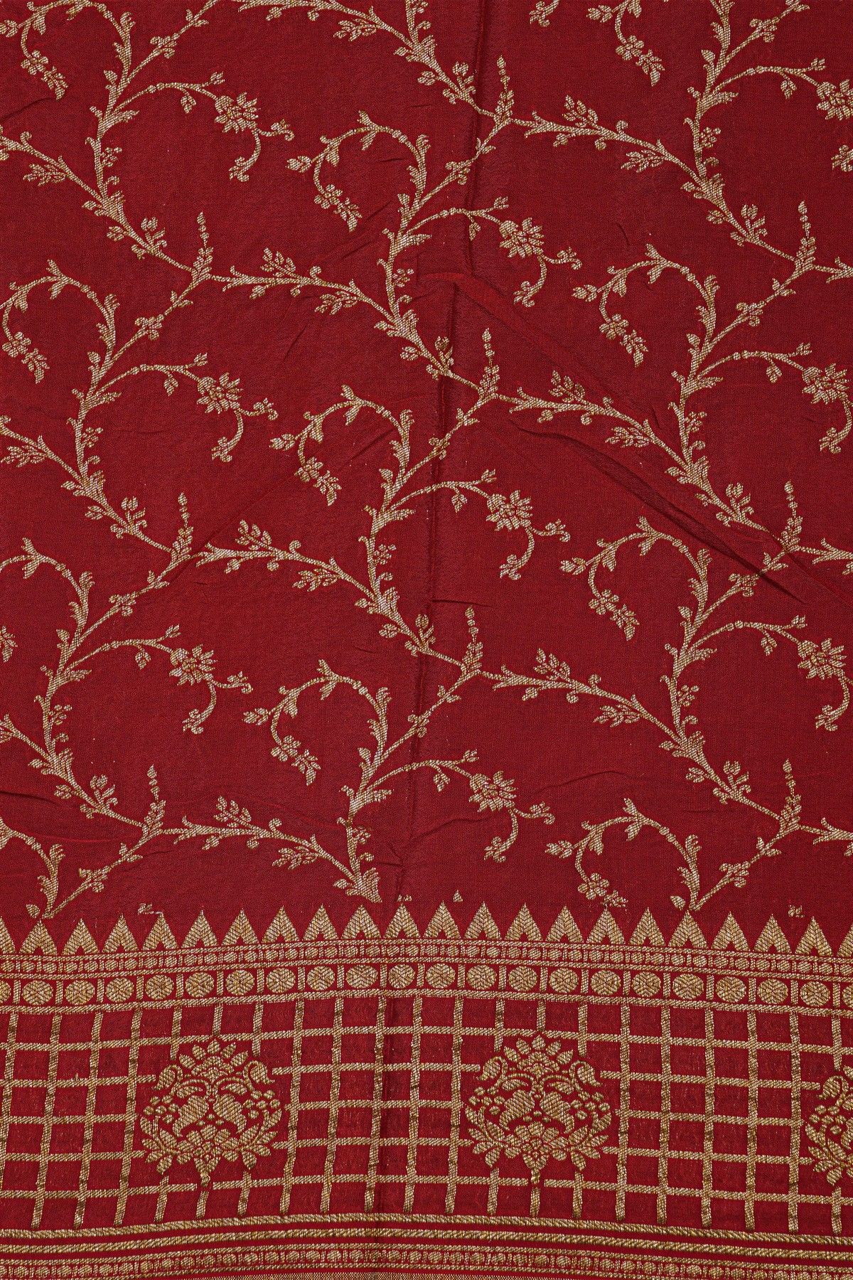 Banarasi Kaddi Georgette Mustard Saree With Floral Buttis Body