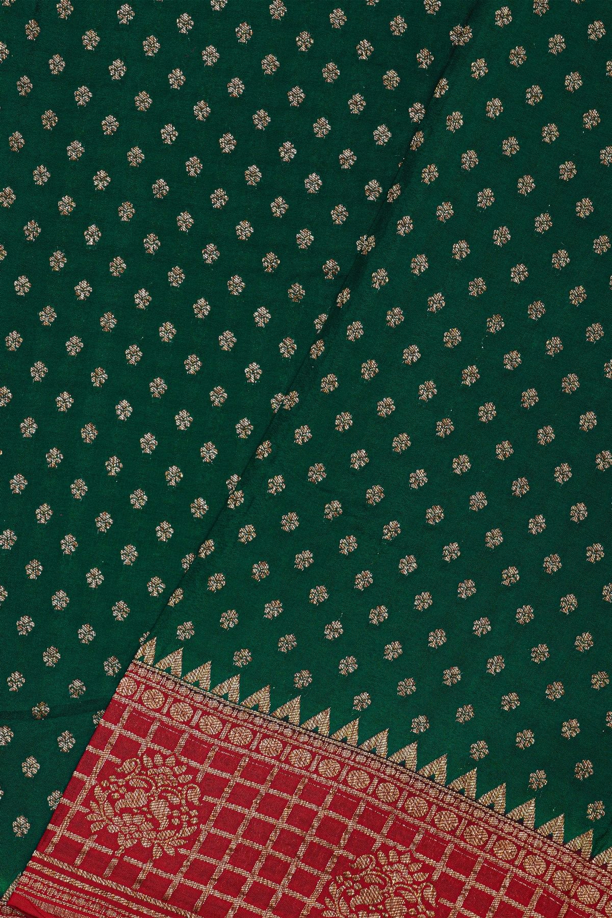 Banarasi Kaddi Georgette Bottle Green Saree With Floral Buttis Body