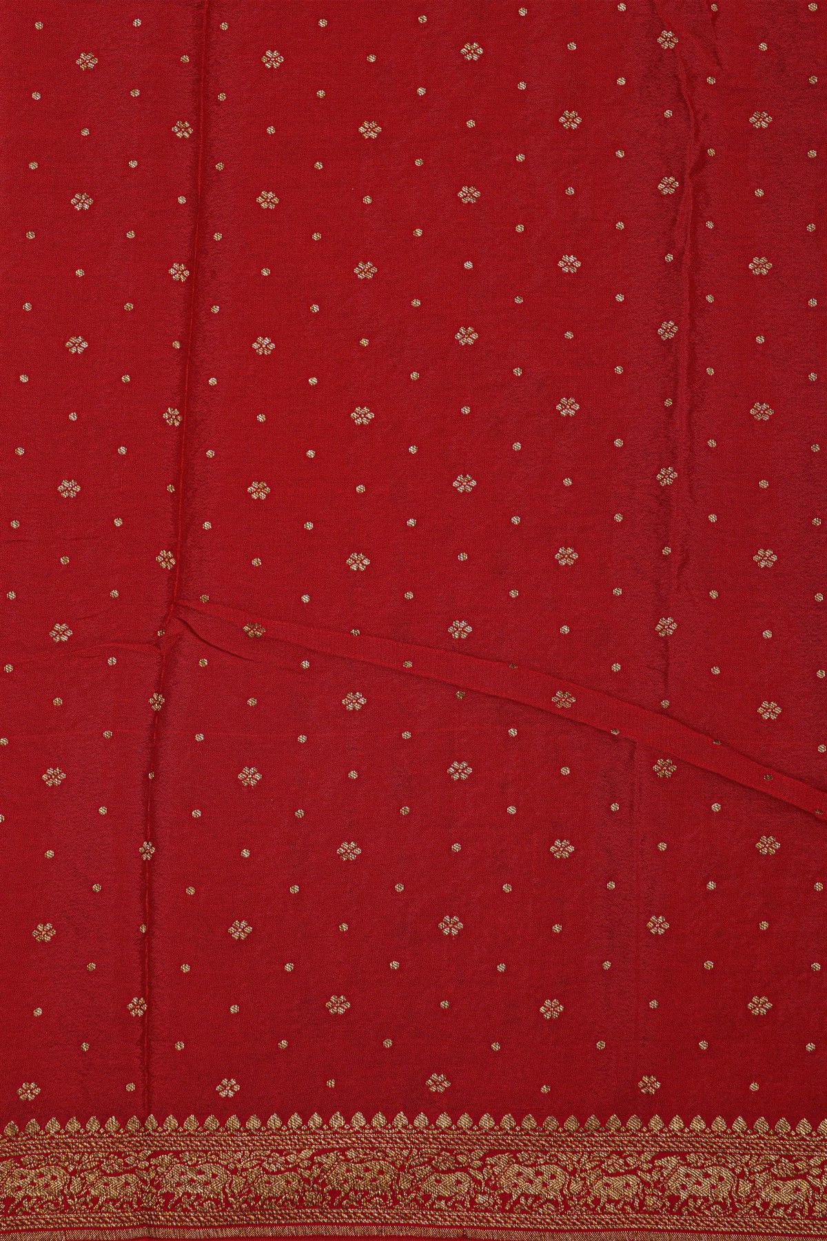 Banarasi Kaddi Georgette Off White Saree With Florals And Pichwai Cows In Cross Checks Body