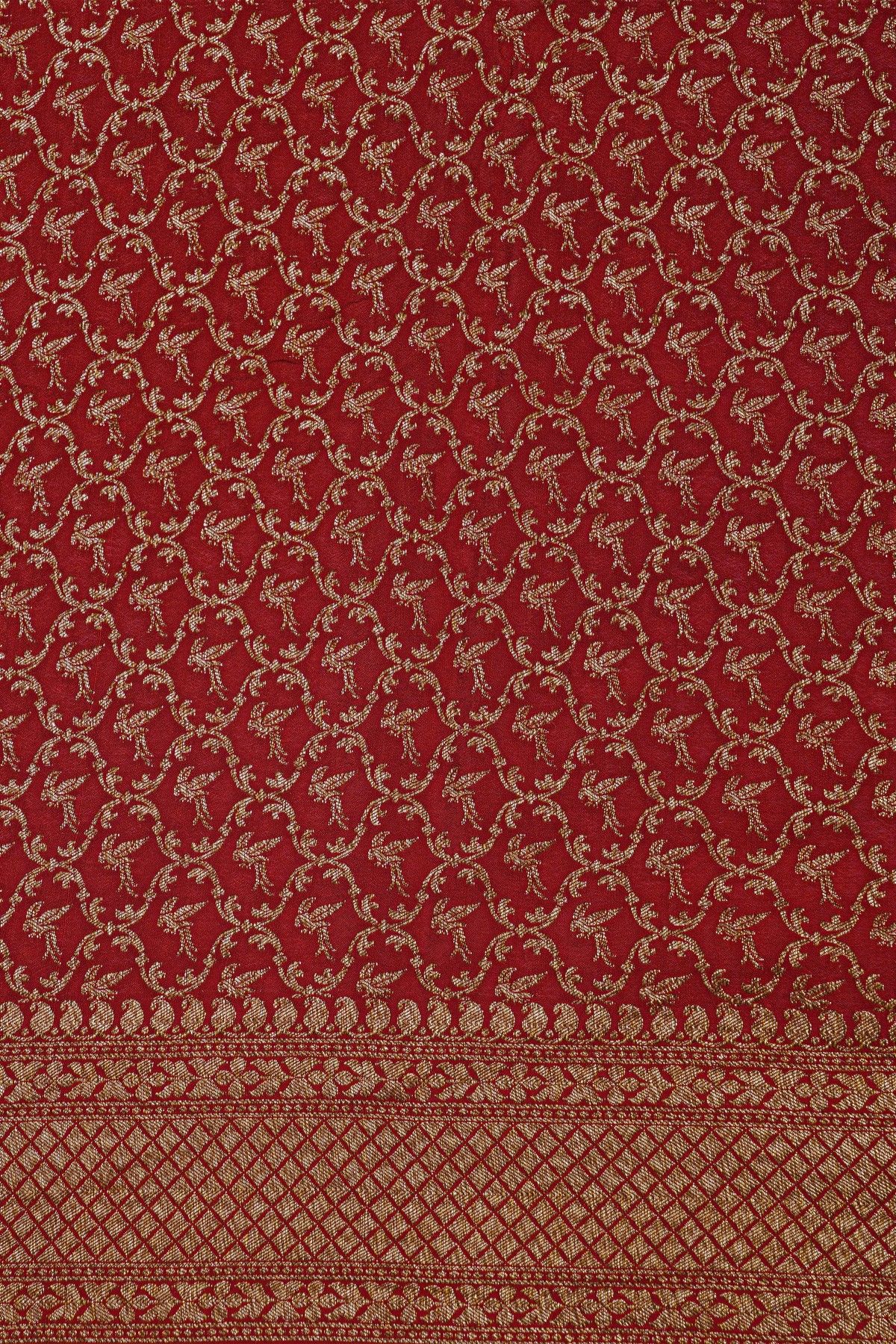 Banarasi Kaddi Georgette Mustard Saree With Florals And Peacocks Body