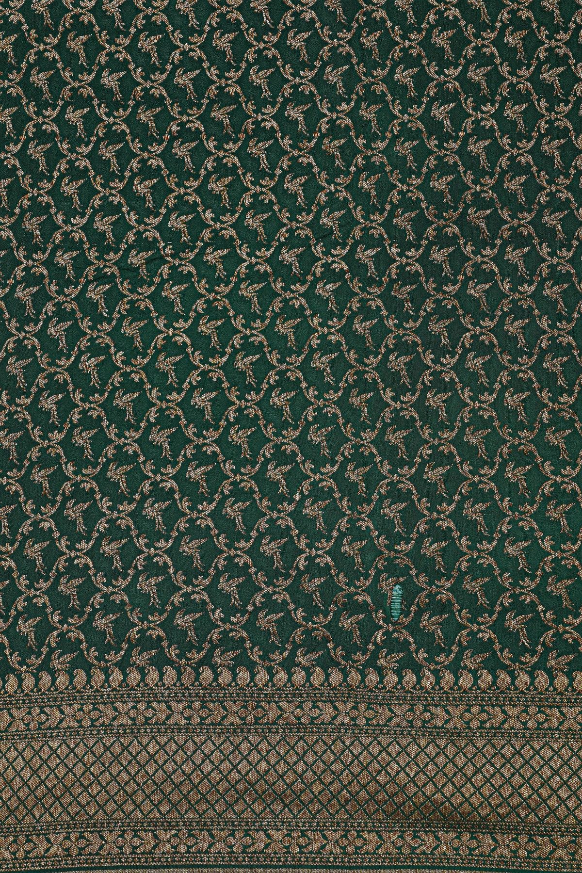 Banarasi Kaddi Georgette Red Saree With Florals And Peacocks Body
